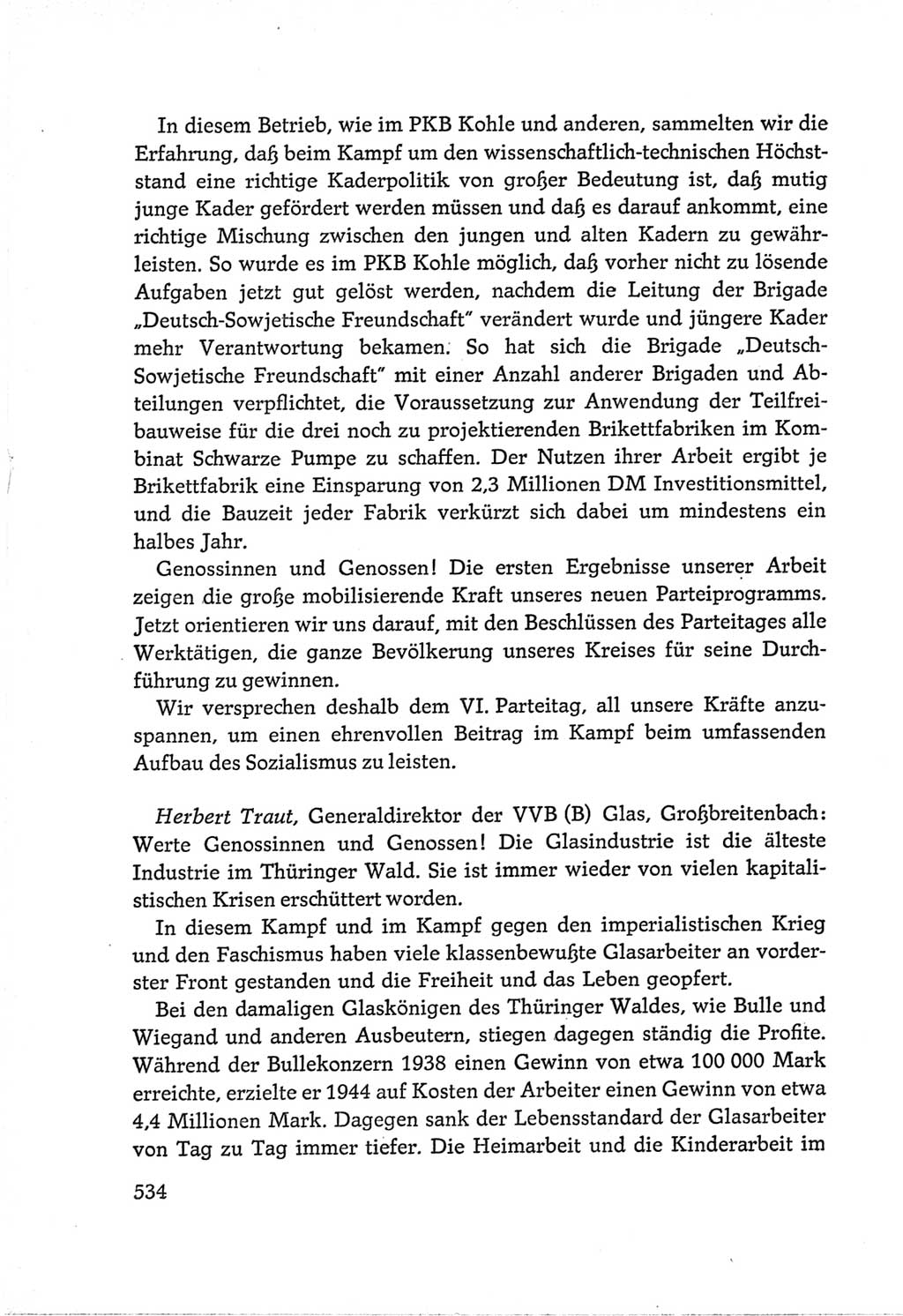 Protokoll der Verhandlungen des Ⅵ. Parteitages der Sozialistischen Einheitspartei Deutschlands (SED) [Deutsche Demokratische Republik (DDR)] 1963, Band Ⅲ, Seite 534 (Prot. Verh. Ⅵ. PT SED DDR 1963, Bd. Ⅲ, S. 534)