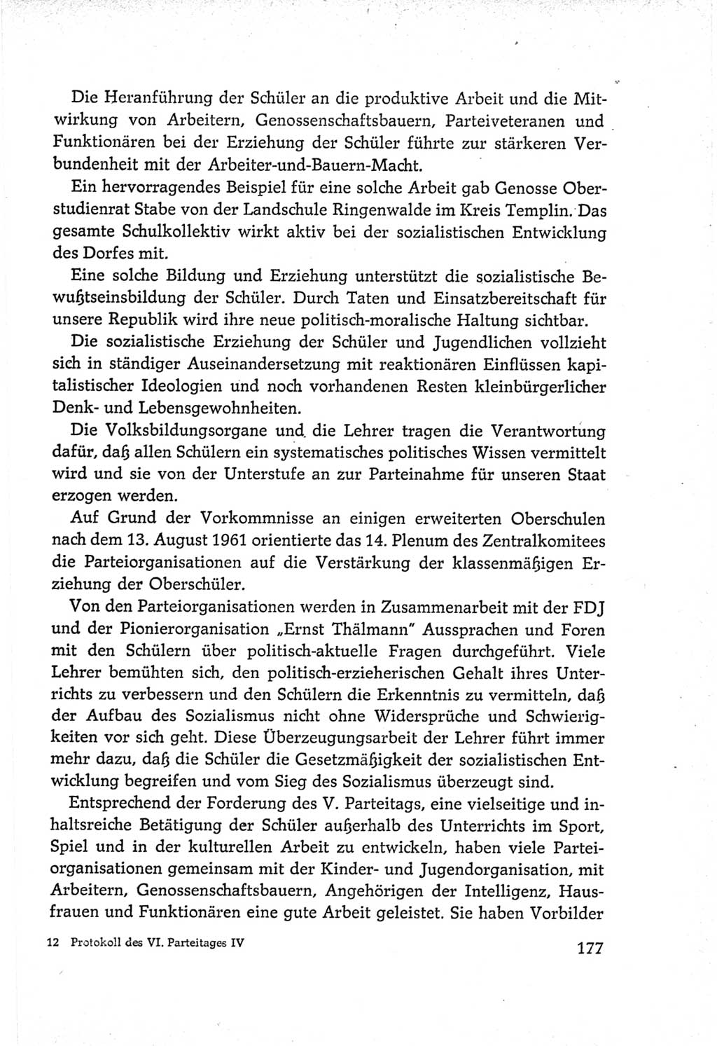 Protokoll der Verhandlungen des Ⅵ. Parteitages der Sozialistischen Einheitspartei Deutschlands (SED) [Deutsche Demokratische Republik (DDR)] 1963, Band Ⅳ, Seite 177 (Prot. Verh. Ⅵ. PT SED DDR 1963, Bd. Ⅳ, S. 177)