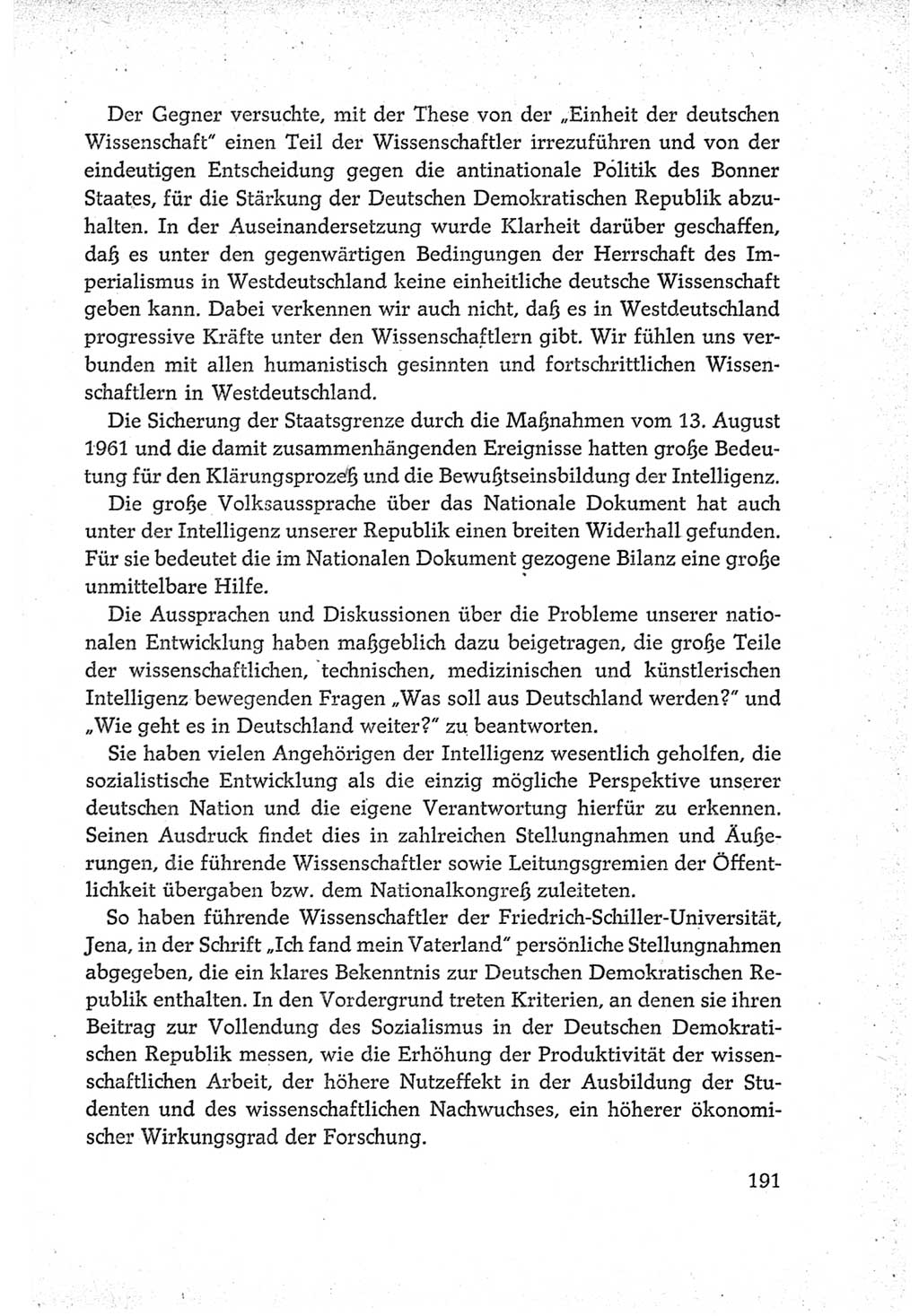 Protokoll der Verhandlungen des Ⅵ. Parteitages der Sozialistischen Einheitspartei Deutschlands (SED) [Deutsche Demokratische Republik (DDR)] 1963, Band Ⅳ, Seite 191 (Prot. Verh. Ⅵ. PT SED DDR 1963, Bd. Ⅳ, S. 191)