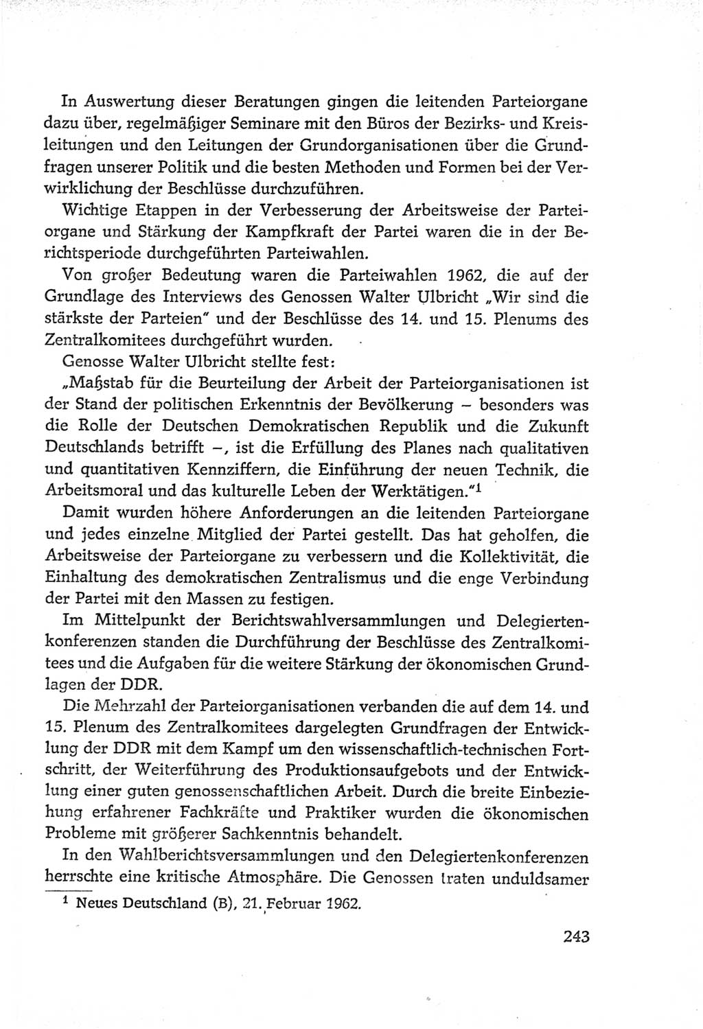 Protokoll der Verhandlungen des Ⅵ. Parteitages der Sozialistischen Einheitspartei Deutschlands (SED) [Deutsche Demokratische Republik (DDR)] 1963, Band Ⅳ, Seite 243 (Prot. Verh. Ⅵ. PT SED DDR 1963, Bd. Ⅳ, S. 243)