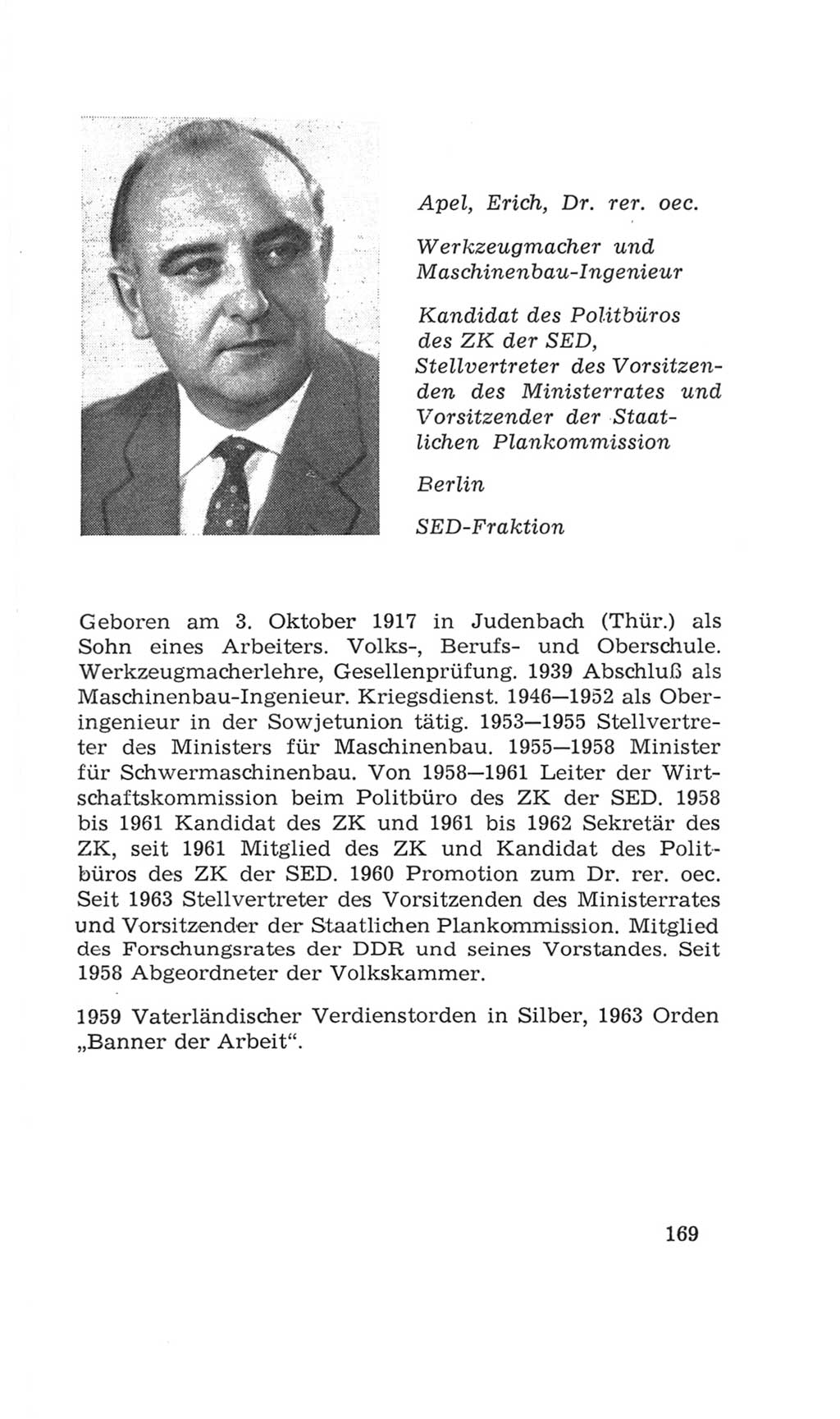 Volkskammer (VK) der Deutschen Demokratischen Republik (DDR), 4. Wahlperiode 1963-1967, Seite 169 (VK. DDR 4. WP. 1963-1967, S. 169)