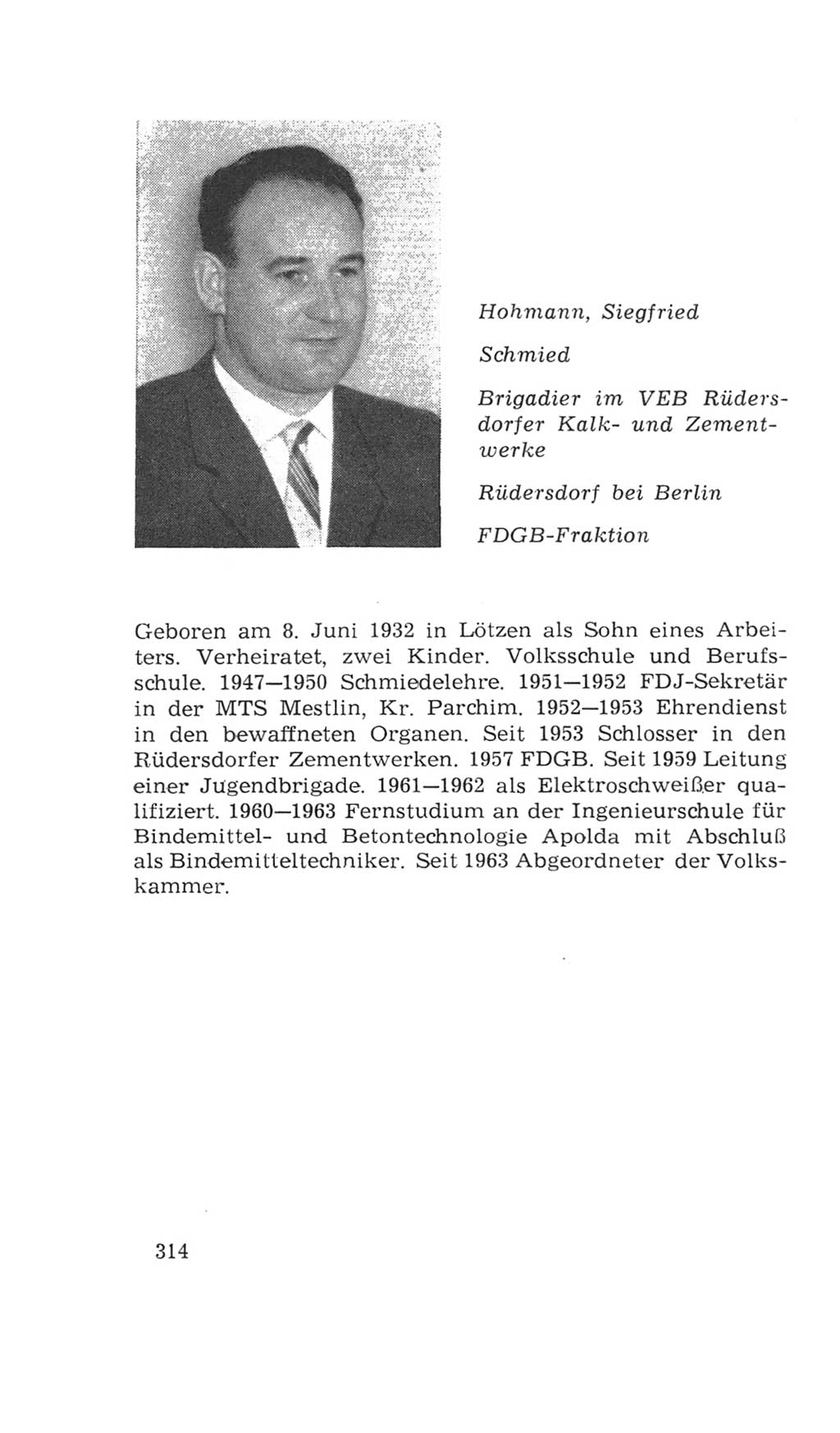 Volkskammer (VK) der Deutschen Demokratischen Republik (DDR), 4. Wahlperiode 1963-1967, Seite 314 (VK. DDR 4. WP. 1963-1967, S. 314)