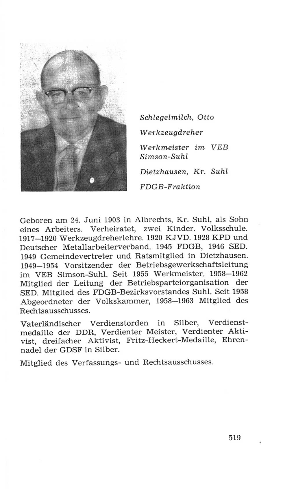 Volkskammer (VK) der Deutschen Demokratischen Republik (DDR), 4. Wahlperiode 1963-1967, Seite 519 (VK. DDR 4. WP. 1963-1967, S. 519)