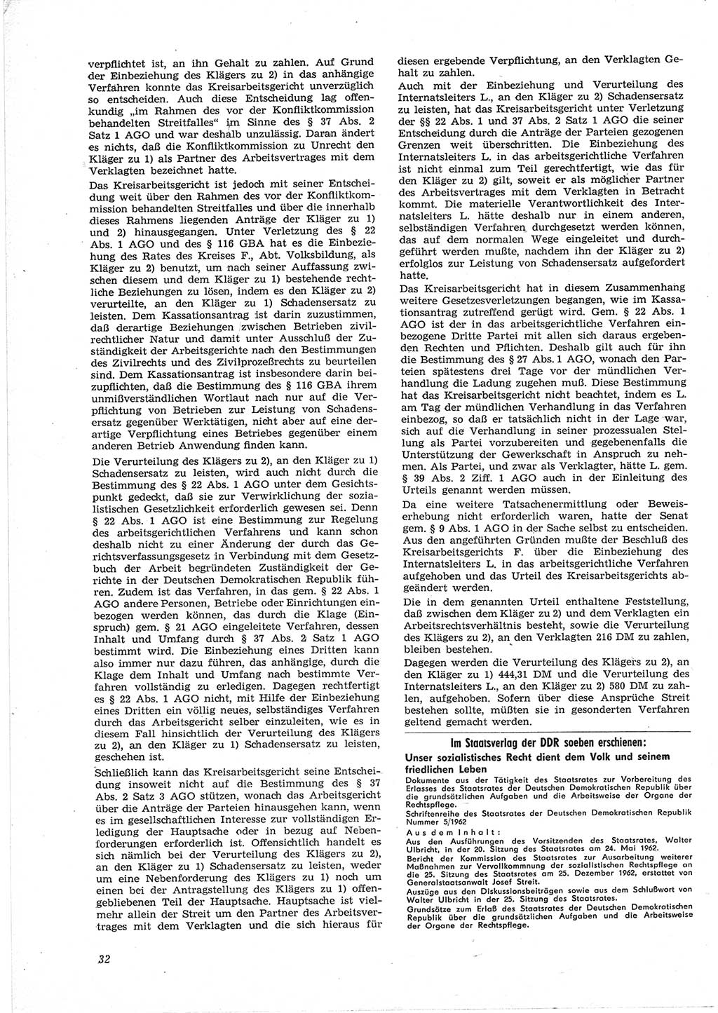 Neue Justiz (NJ), Zeitschrift für Recht und Rechtswissenschaft [Deutsche Demokratische Republik (DDR)], 17. Jahrgang 1963, Seite 32 (NJ DDR 1963, S. 32)