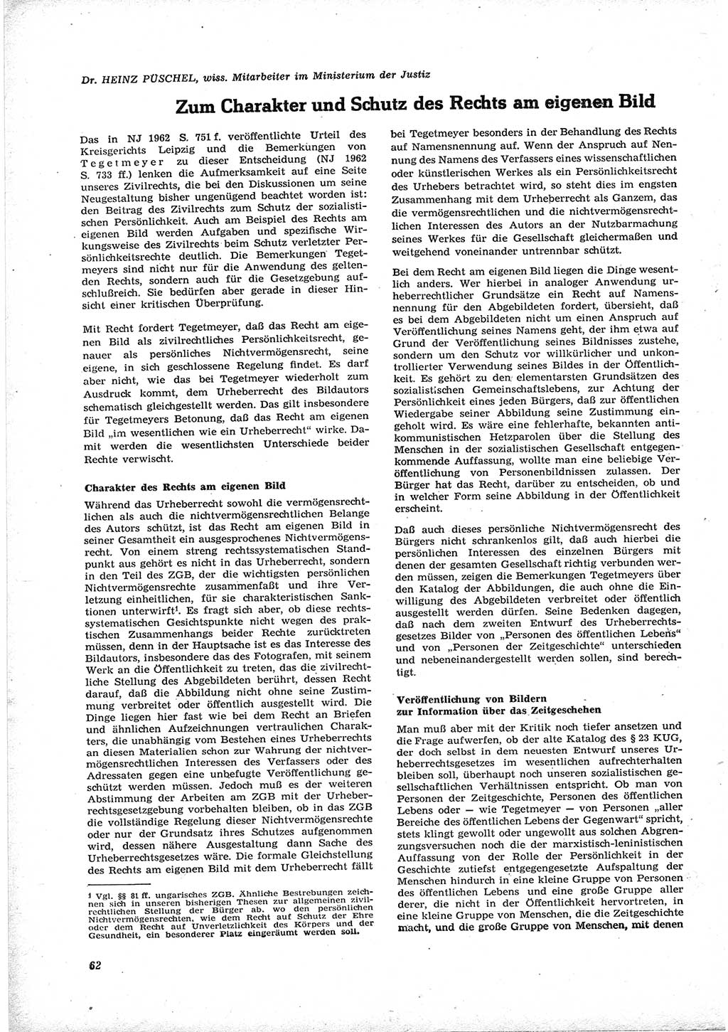 Neue Justiz (NJ), Zeitschrift für Recht und Rechtswissenschaft [Deutsche Demokratische Republik (DDR)], 17. Jahrgang 1963, Seite 62 (NJ DDR 1963, S. 62)