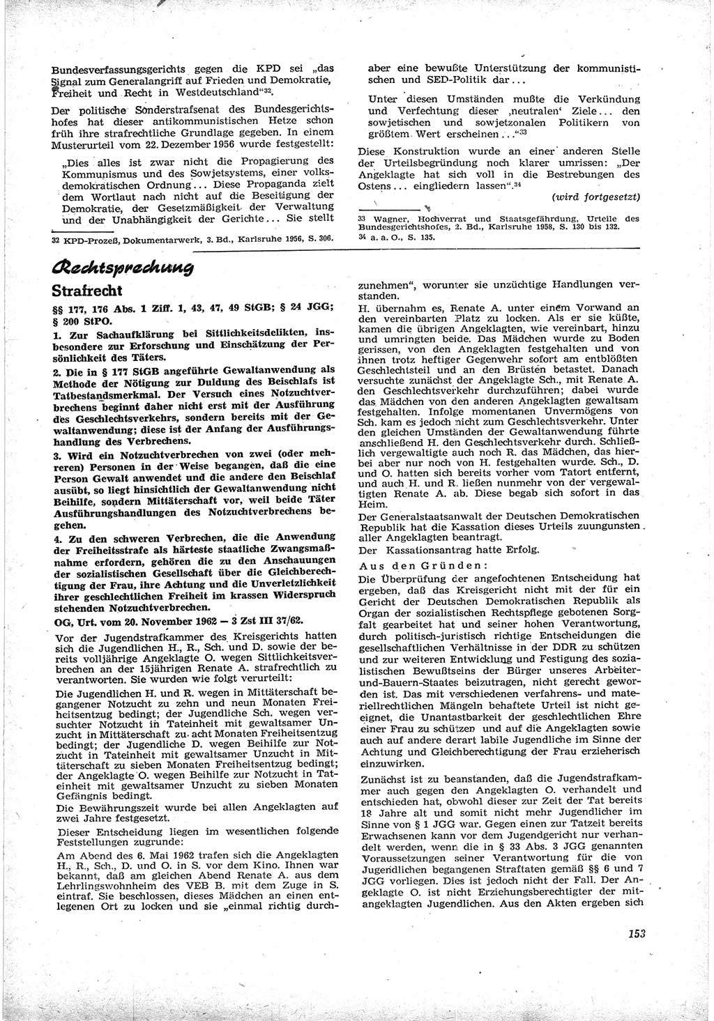 Neue Justiz (NJ), Zeitschrift für Recht und Rechtswissenschaft [Deutsche Demokratische Republik (DDR)], 17. Jahrgang 1963, Seite 153 (NJ DDR 1963, S. 153)