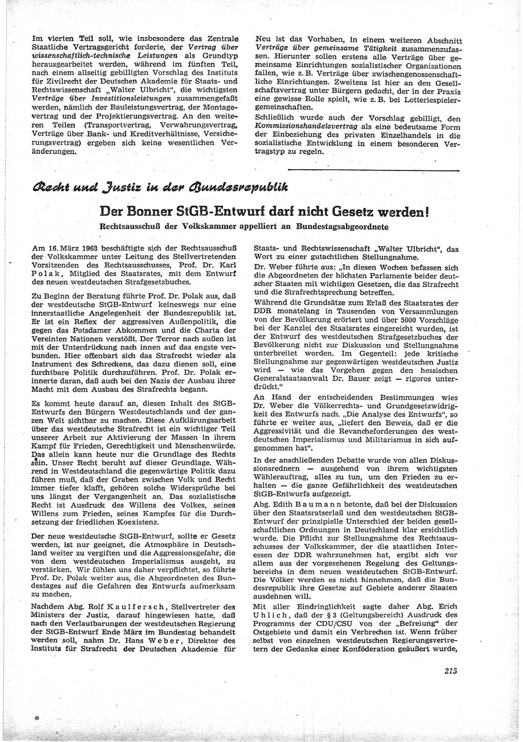 Neue Justiz (NJ), Zeitschrift für Recht und Rechtswissenschaft [Deutsche Demokratische Republik (DDR)], 17. Jahrgang 1963, Seite 215 (NJ DDR 1963, S. 215)