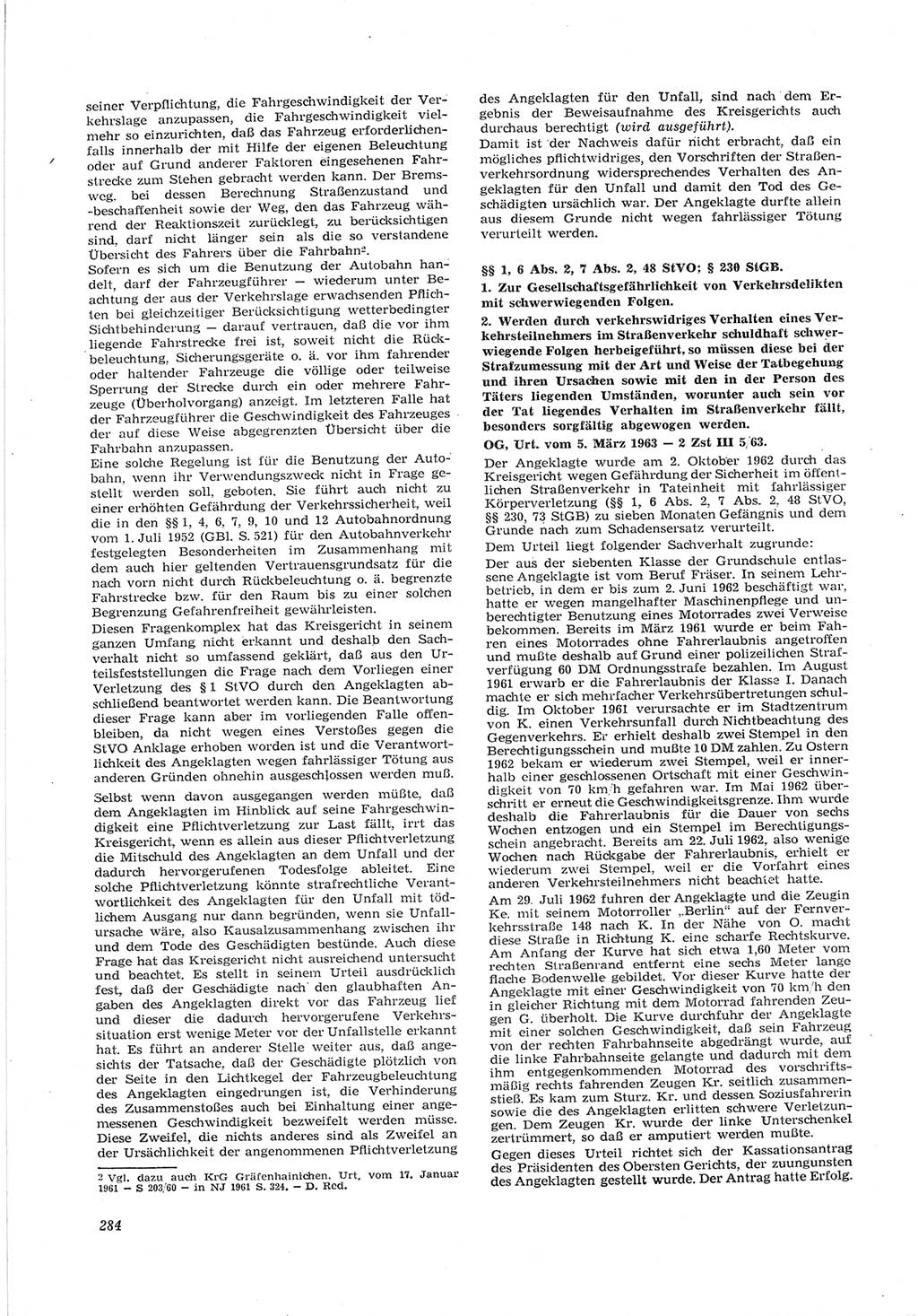 Neue Justiz (NJ), Zeitschrift für Recht und Rechtswissenschaft [Deutsche Demokratische Republik (DDR)], 17. Jahrgang 1963, Seite 284 (NJ DDR 1963, S. 284)