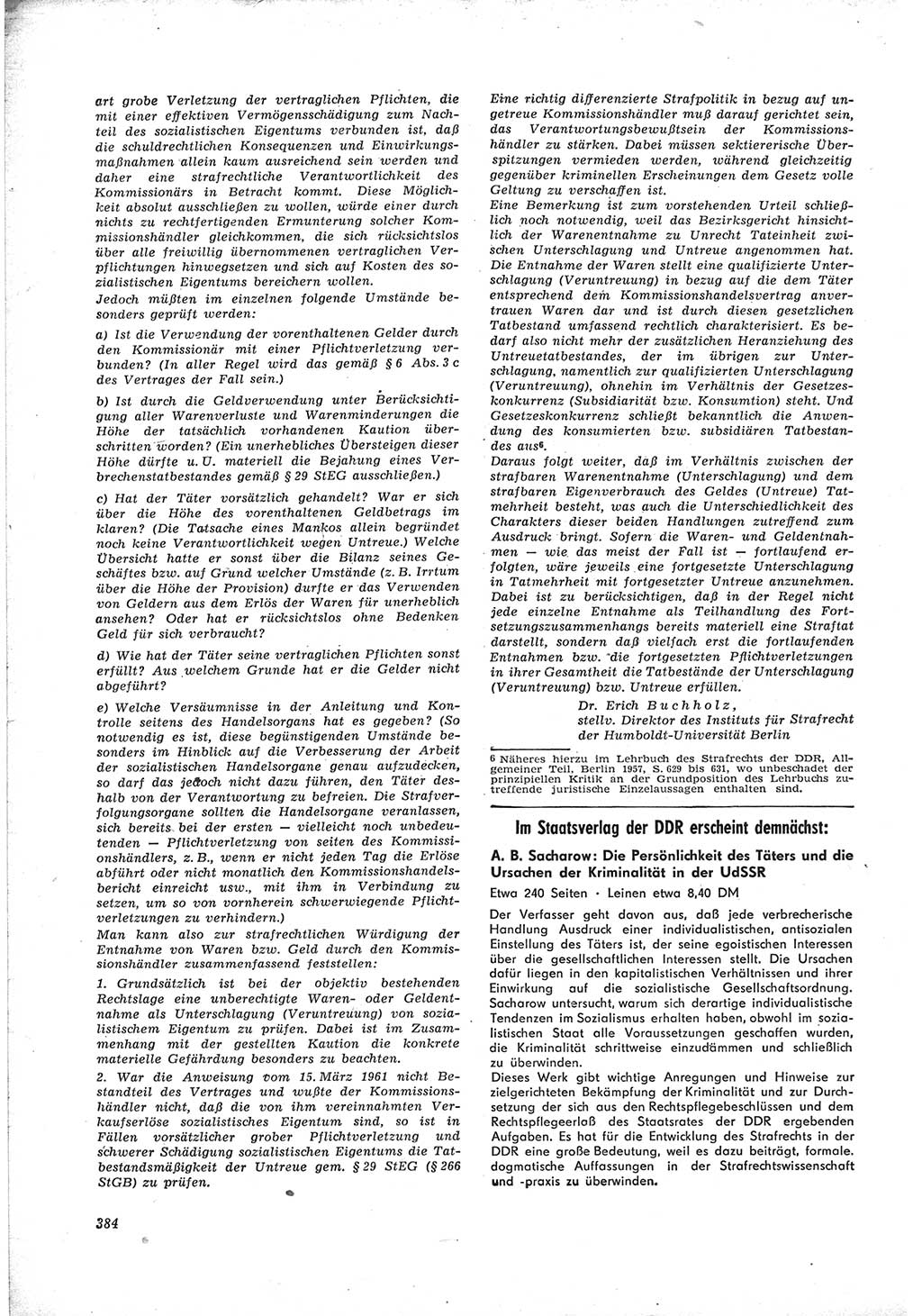 Neue Justiz (NJ), Zeitschrift für Recht und Rechtswissenschaft [Deutsche Demokratische Republik (DDR)], 17. Jahrgang 1963, Seite 384 (NJ DDR 1963, S. 384)