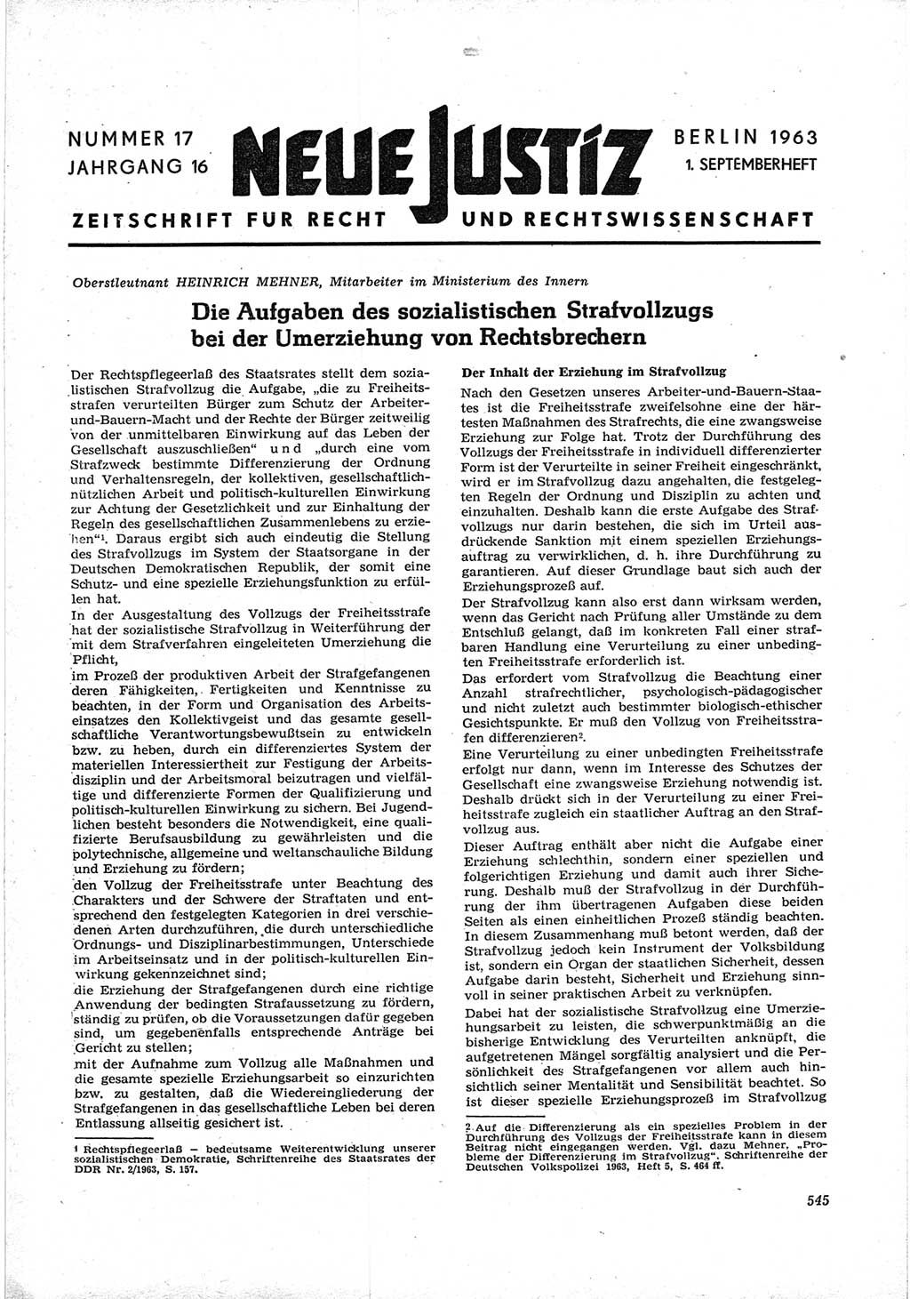 Neue Justiz (NJ), Zeitschrift für Recht und Rechtswissenschaft [Deutsche Demokratische Republik (DDR)], 17. Jahrgang 1963, Seite 545 (NJ DDR 1963, S. 545)