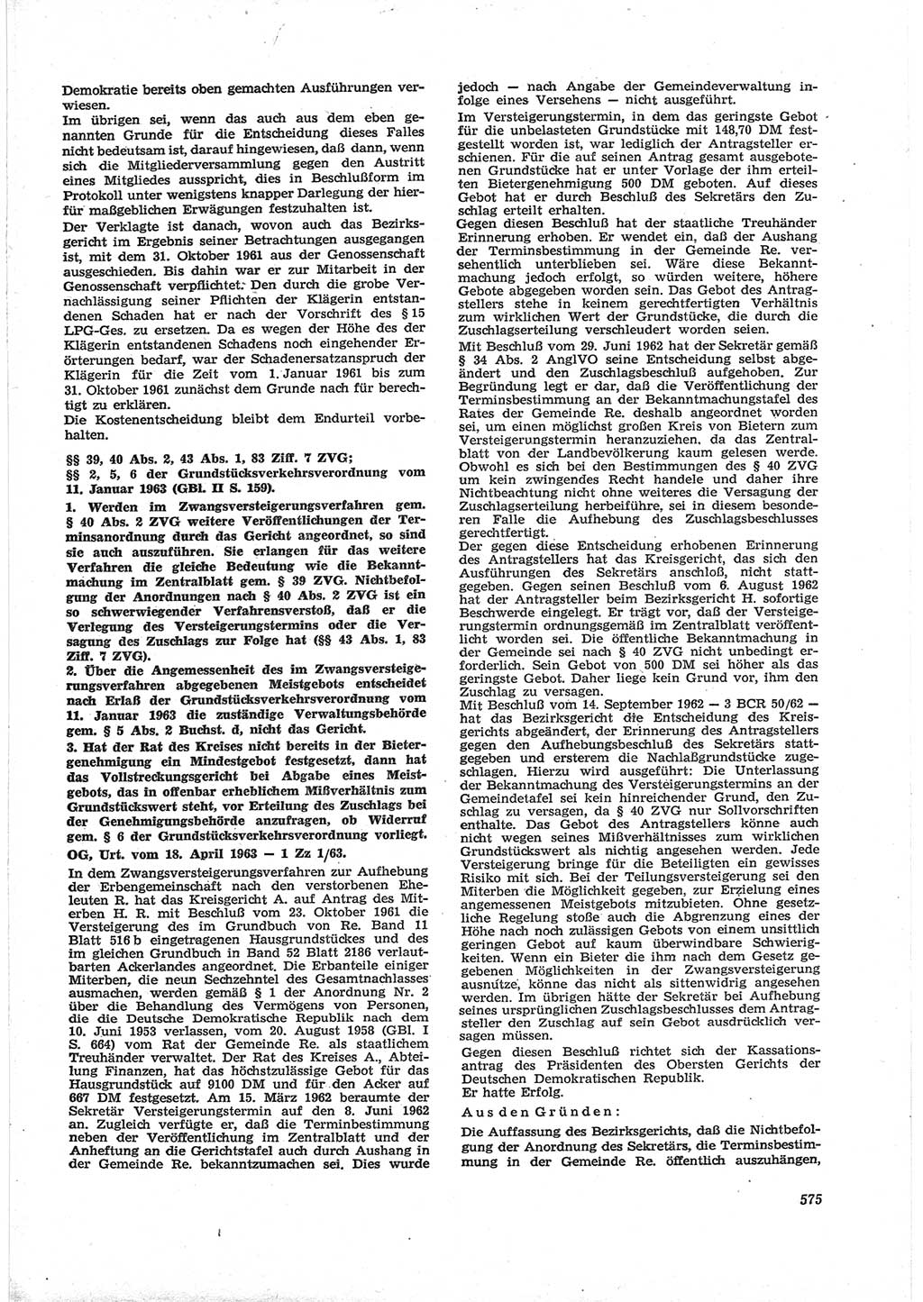 Neue Justiz (NJ), Zeitschrift für Recht und Rechtswissenschaft [Deutsche Demokratische Republik (DDR)], 17. Jahrgang 1963, Seite 575 (NJ DDR 1963, S. 575)