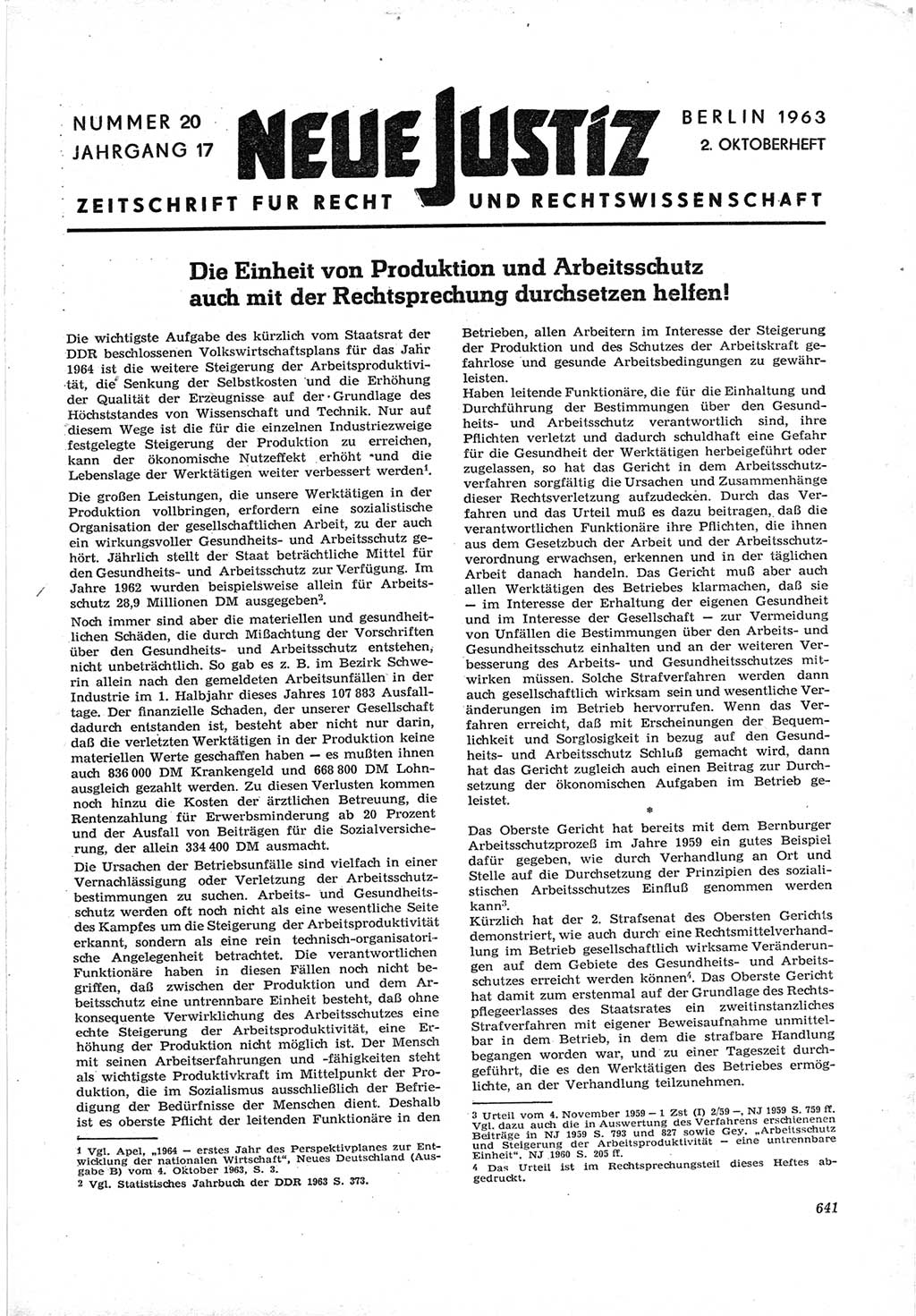 Neue Justiz (NJ), Zeitschrift für Recht und Rechtswissenschaft [Deutsche Demokratische Republik (DDR)], 17. Jahrgang 1963, Seite 641 (NJ DDR 1963, S. 641)