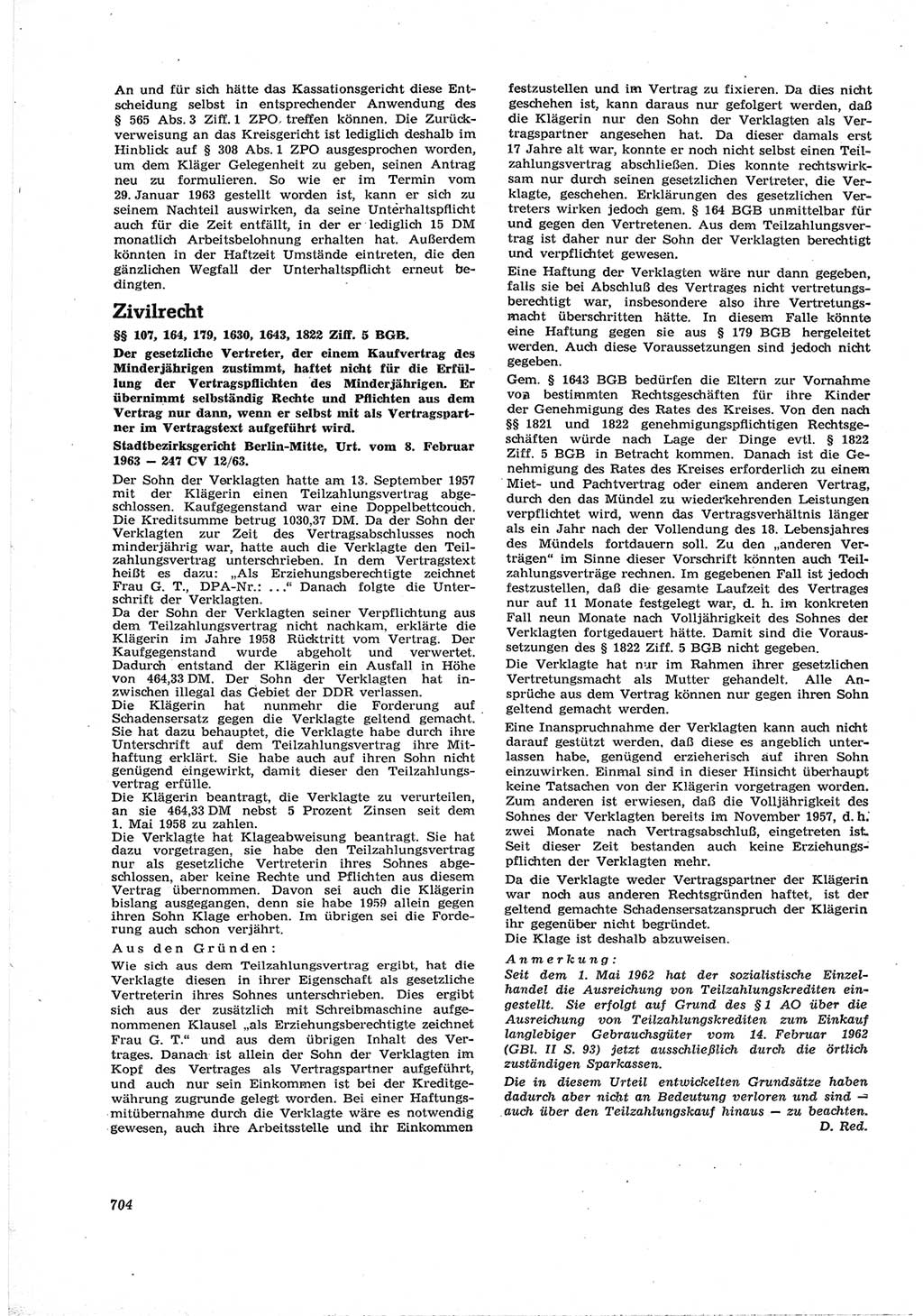 Neue Justiz (NJ), Zeitschrift für Recht und Rechtswissenschaft [Deutsche Demokratische Republik (DDR)], 17. Jahrgang 1963, Seite 704 (NJ DDR 1963, S. 704)