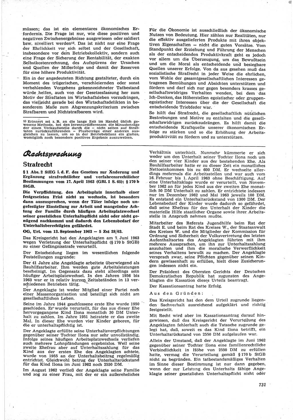 Neue Justiz (NJ), Zeitschrift für Recht und Rechtswissenschaft [Deutsche Demokratische Republik (DDR)], 17. Jahrgang 1963, Seite 731 (NJ DDR 1963, S. 731)