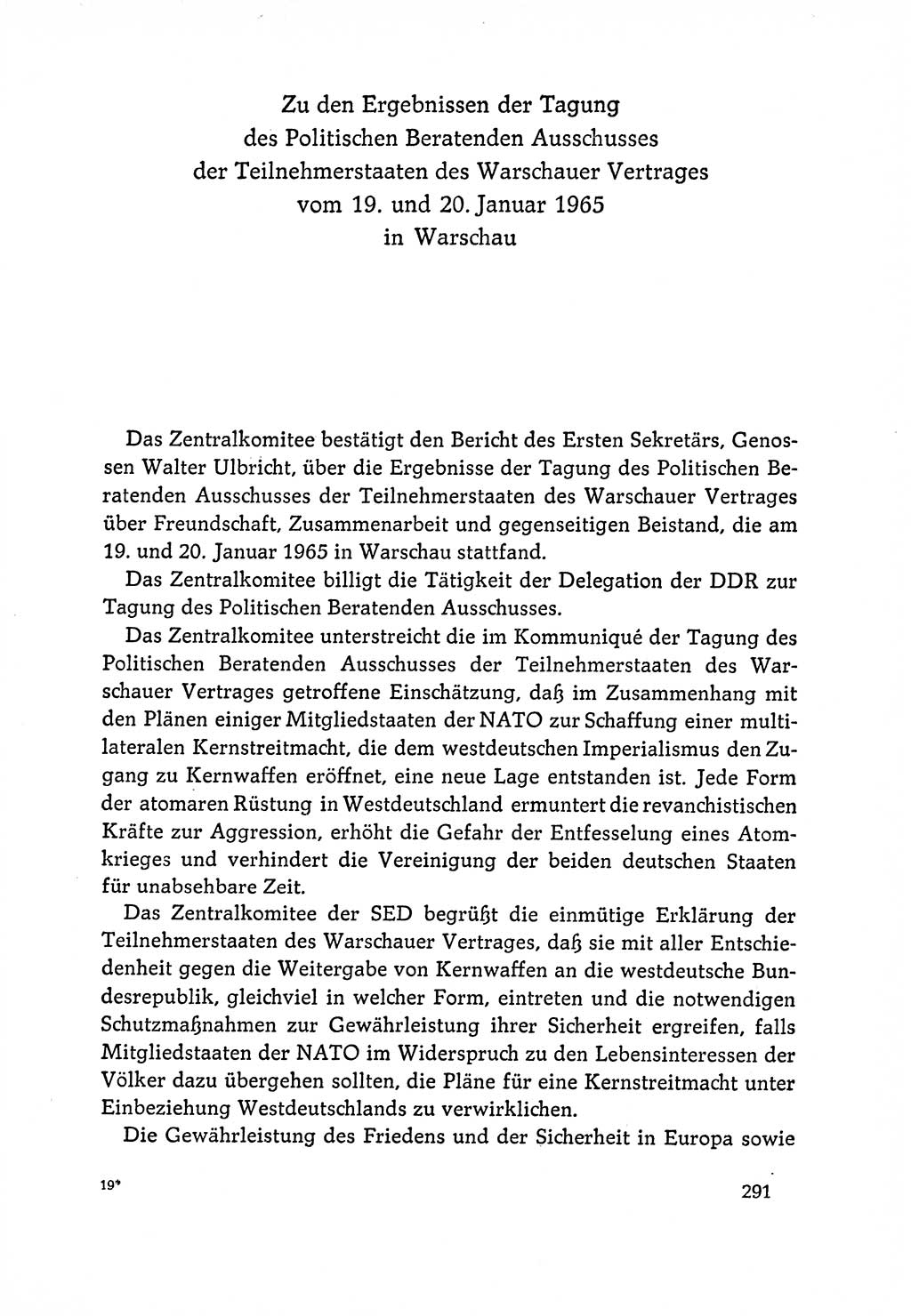 Dokumente der Sozialistischen Einheitspartei Deutschlands (SED) [Deutsche Demokratische Republik (DDR)] 1964-1965, Seite 291 (Dok. SED DDR 1964-1965, S. 291)
