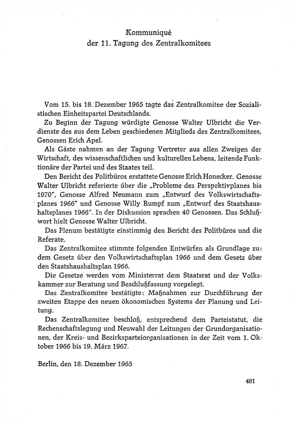 Dokumente der Sozialistischen Einheitspartei Deutschlands (SED) [Deutsche Demokratische Republik (DDR)] 1964-1965, Seite 481 (Dok. SED DDR 1964-1965, S. 481)