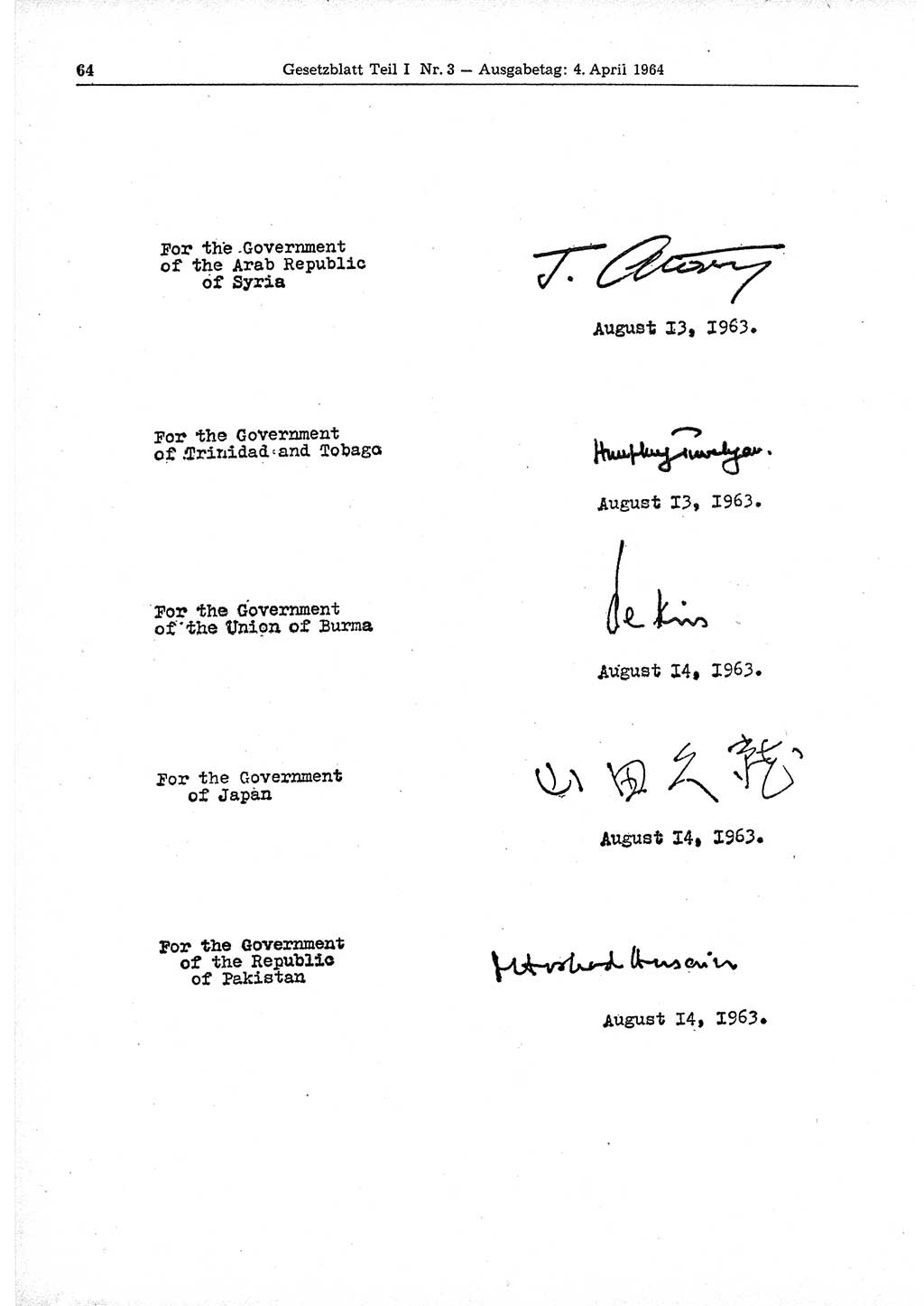 Gesetzblatt (GBl.) der Deutschen Demokratischen Republik (DDR) Teil Ⅰ 1964, Seite 64 (GBl. DDR Ⅰ 1964, S. 64)