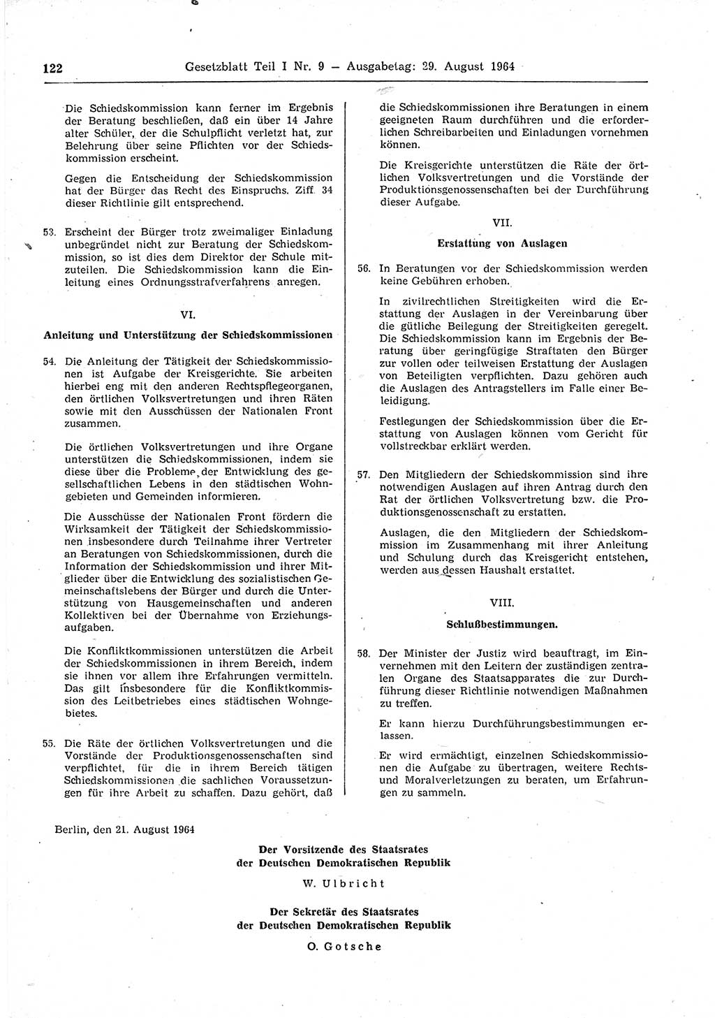 Gesetzblatt (GBl.) der Deutschen Demokratischen Republik (DDR) Teil Ⅰ 1964, Seite 122 (GBl. DDR Ⅰ 1964, S. 122)