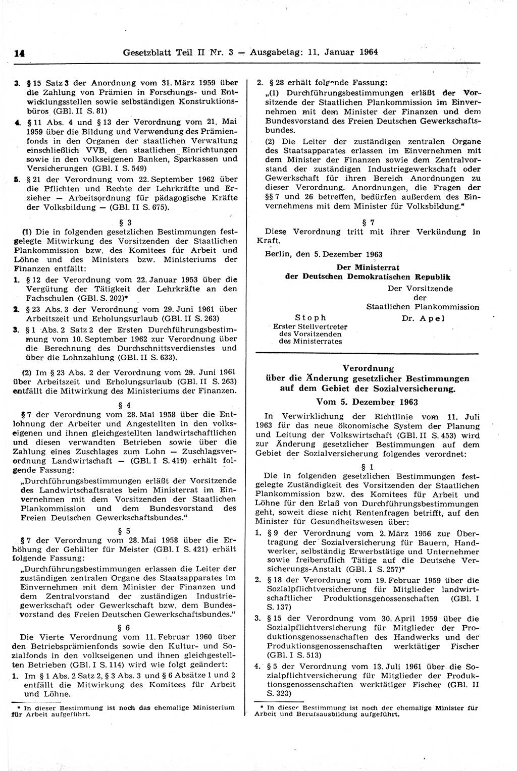 Gesetzblatt (GBl.) der Deutschen Demokratischen Republik (DDR) Teil ⅠⅠ 1964, Seite 14 (GBl. DDR ⅠⅠ 1964, S. 14)