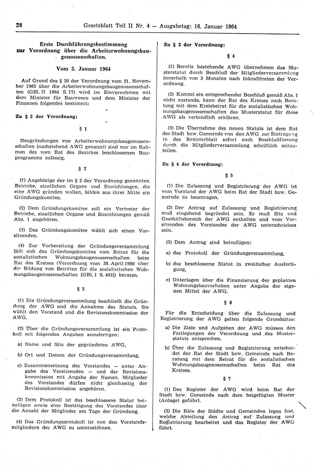 Gesetzblatt (GBl.) der Deutschen Demokratischen Republik (DDR) Teil ⅠⅠ 1964, Seite 28 (GBl. DDR ⅠⅠ 1964, S. 28)
