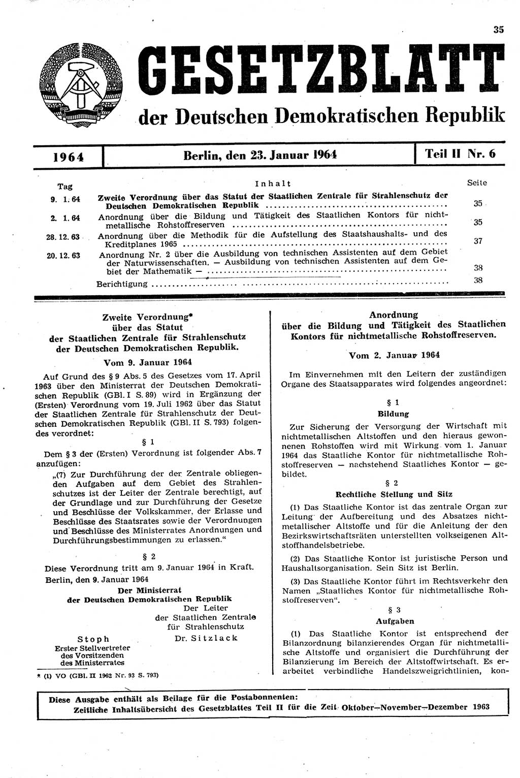 Gesetzblatt (GBl.) der Deutschen Demokratischen Republik (DDR) Teil ⅠⅠ 1964, Seite 35 (GBl. DDR ⅠⅠ 1964, S. 35)