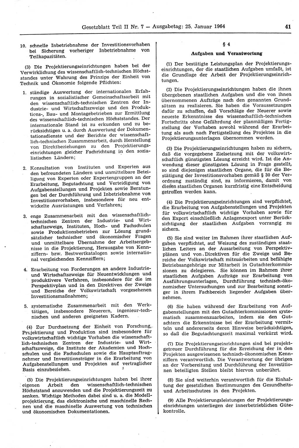 Gesetzblatt (GBl.) der Deutschen Demokratischen Republik (DDR) Teil ⅠⅠ 1964, Seite 41 (GBl. DDR ⅠⅠ 1964, S. 41)