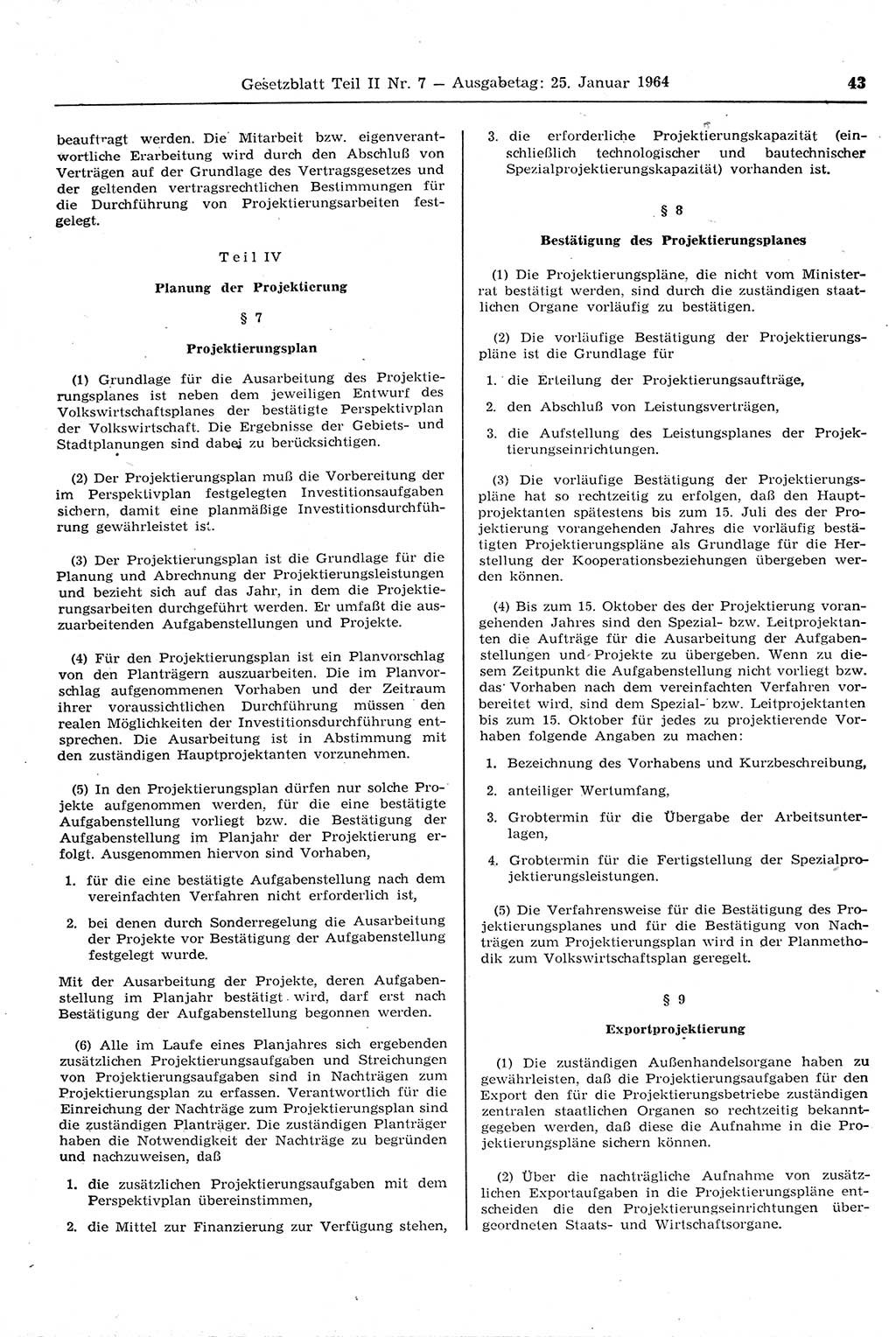 Gesetzblatt (GBl.) der Deutschen Demokratischen Republik (DDR) Teil ⅠⅠ 1964, Seite 43 (GBl. DDR ⅠⅠ 1964, S. 43)
