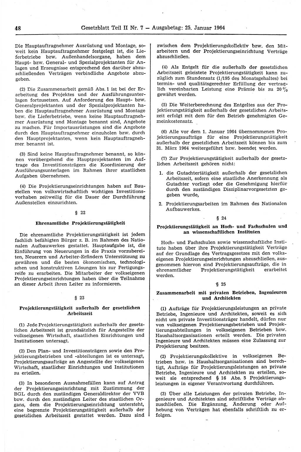 Gesetzblatt (GBl.) der Deutschen Demokratischen Republik (DDR) Teil ⅠⅠ 1964, Seite 48 (GBl. DDR ⅠⅠ 1964, S. 48)