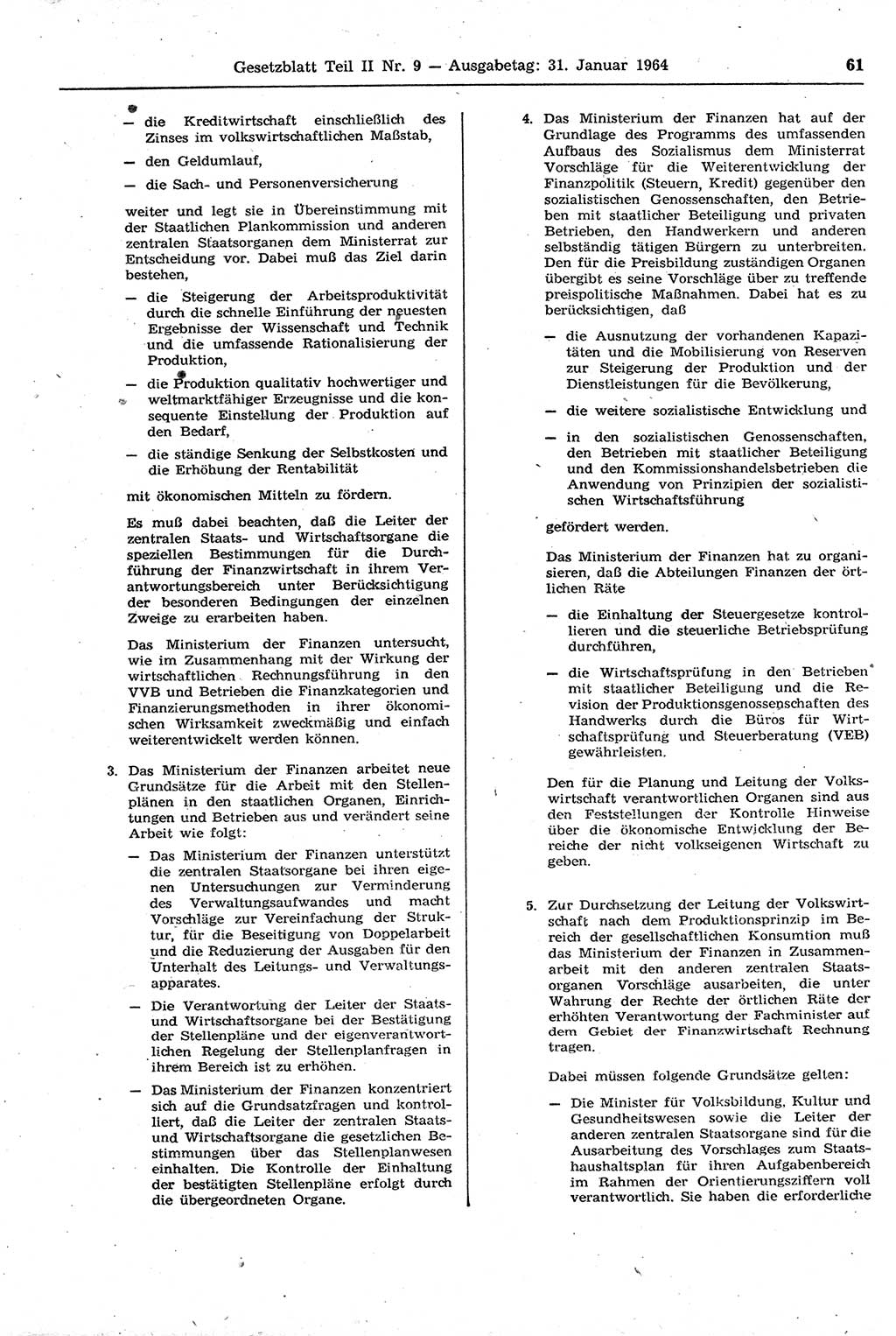 Gesetzblatt (GBl.) der Deutschen Demokratischen Republik (DDR) Teil ⅠⅠ 1964, Seite 61 (GBl. DDR ⅠⅠ 1964, S. 61)