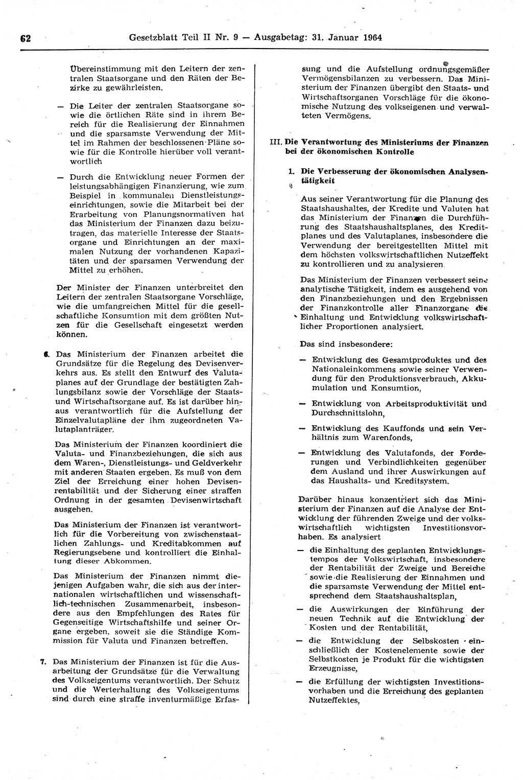 Gesetzblatt (GBl.) der Deutschen Demokratischen Republik (DDR) Teil ⅠⅠ 1964, Seite 62 (GBl. DDR ⅠⅠ 1964, S. 62)