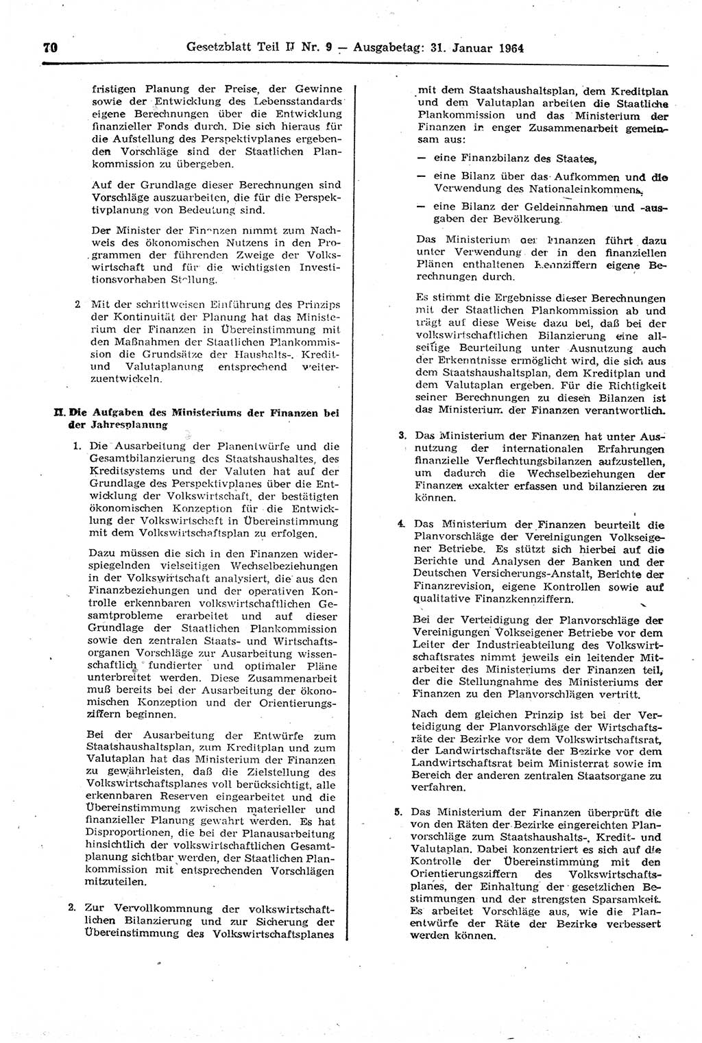 Gesetzblatt (GBl.) der Deutschen Demokratischen Republik (DDR) Teil ⅠⅠ 1964, Seite 70 (GBl. DDR ⅠⅠ 1964, S. 70)
