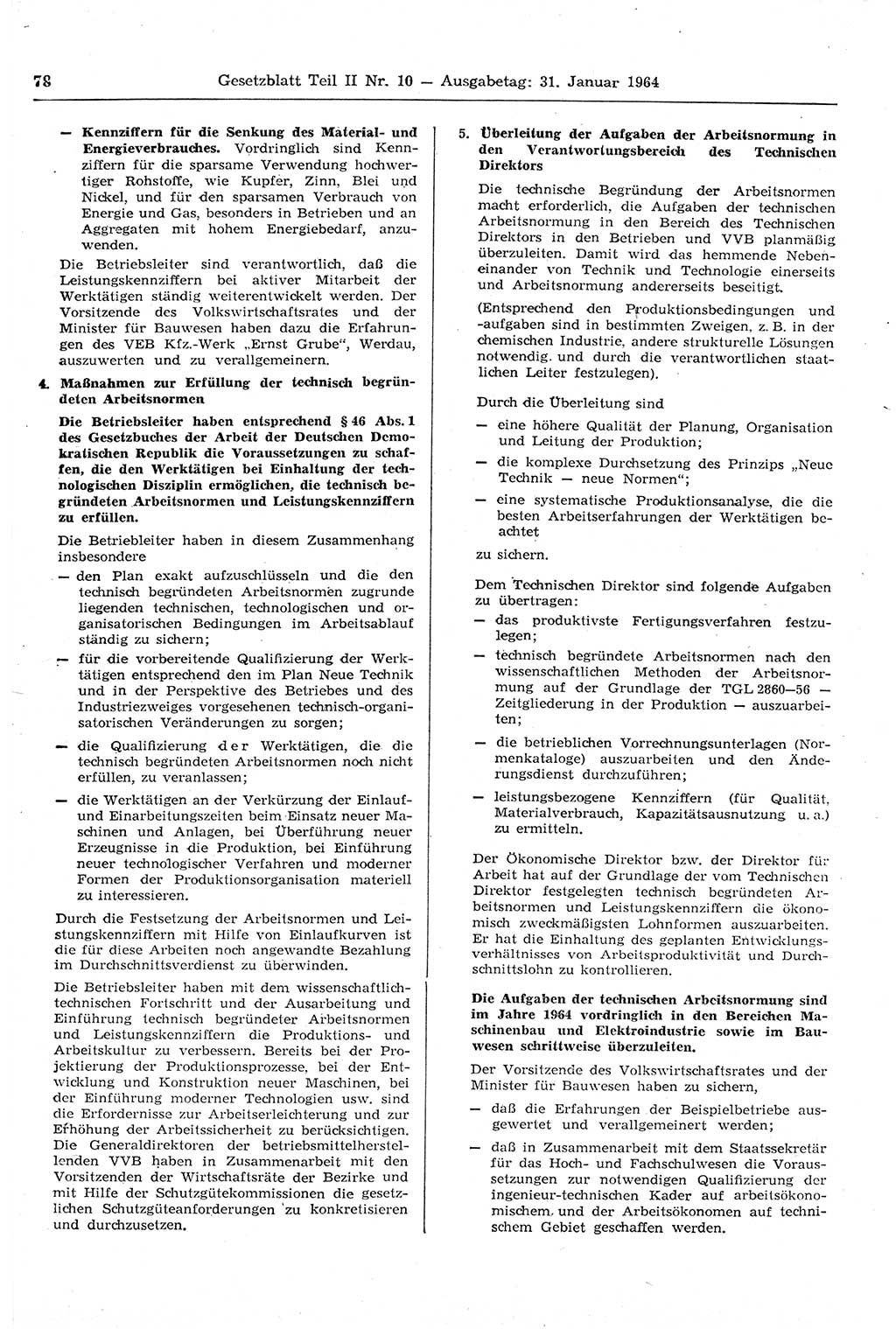 Gesetzblatt (GBl.) der Deutschen Demokratischen Republik (DDR) Teil ⅠⅠ 1964, Seite 78 (GBl. DDR ⅠⅠ 1964, S. 78)
