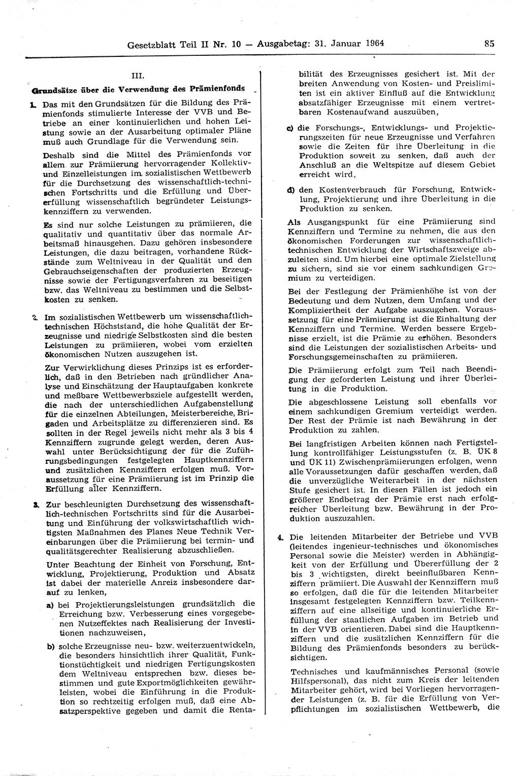 Gesetzblatt (GBl.) der Deutschen Demokratischen Republik (DDR) Teil ⅠⅠ 1964, Seite 85 (GBl. DDR ⅠⅠ 1964, S. 85)