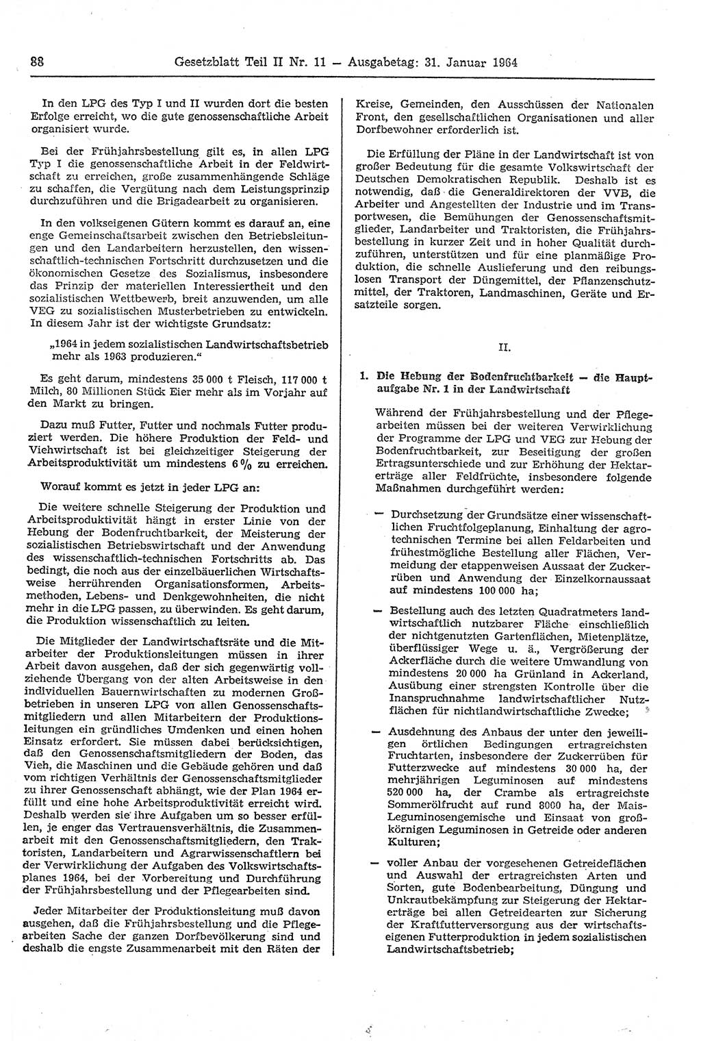 Gesetzblatt (GBl.) der Deutschen Demokratischen Republik (DDR) Teil ⅠⅠ 1964, Seite 88 (GBl. DDR ⅠⅠ 1964, S. 88)