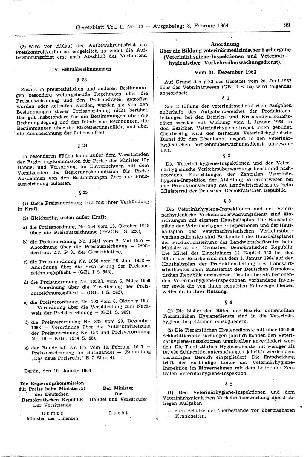 Gesetzblatt (GBl.) der Deutschen Demokratischen Republik (DDR) Teil ⅠⅠ 1964, Seite 99 (GBl. DDR ⅠⅠ 1964, S. 99)
