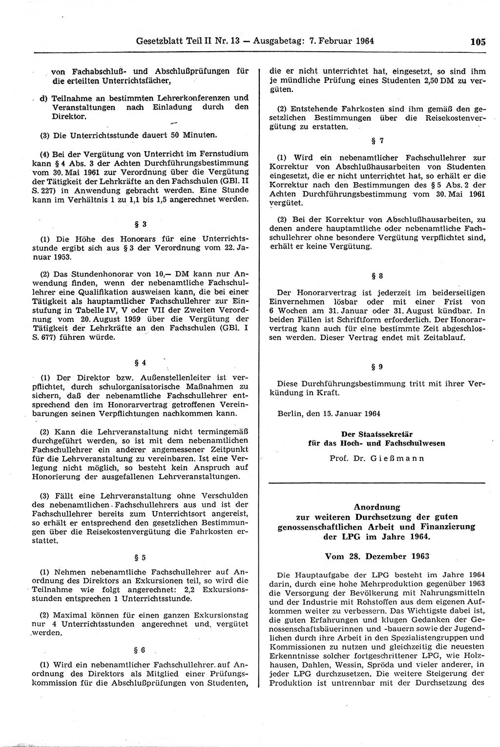 Gesetzblatt (GBl.) der Deutschen Demokratischen Republik (DDR) Teil ⅠⅠ 1964, Seite 105 (GBl. DDR ⅠⅠ 1964, S. 105)