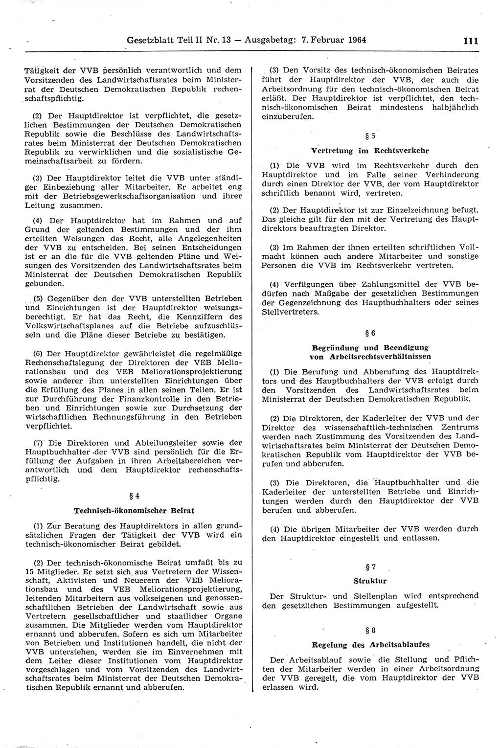 Gesetzblatt (GBl.) der Deutschen Demokratischen Republik (DDR) Teil ⅠⅠ 1964, Seite 111 (GBl. DDR ⅠⅠ 1964, S. 111)
