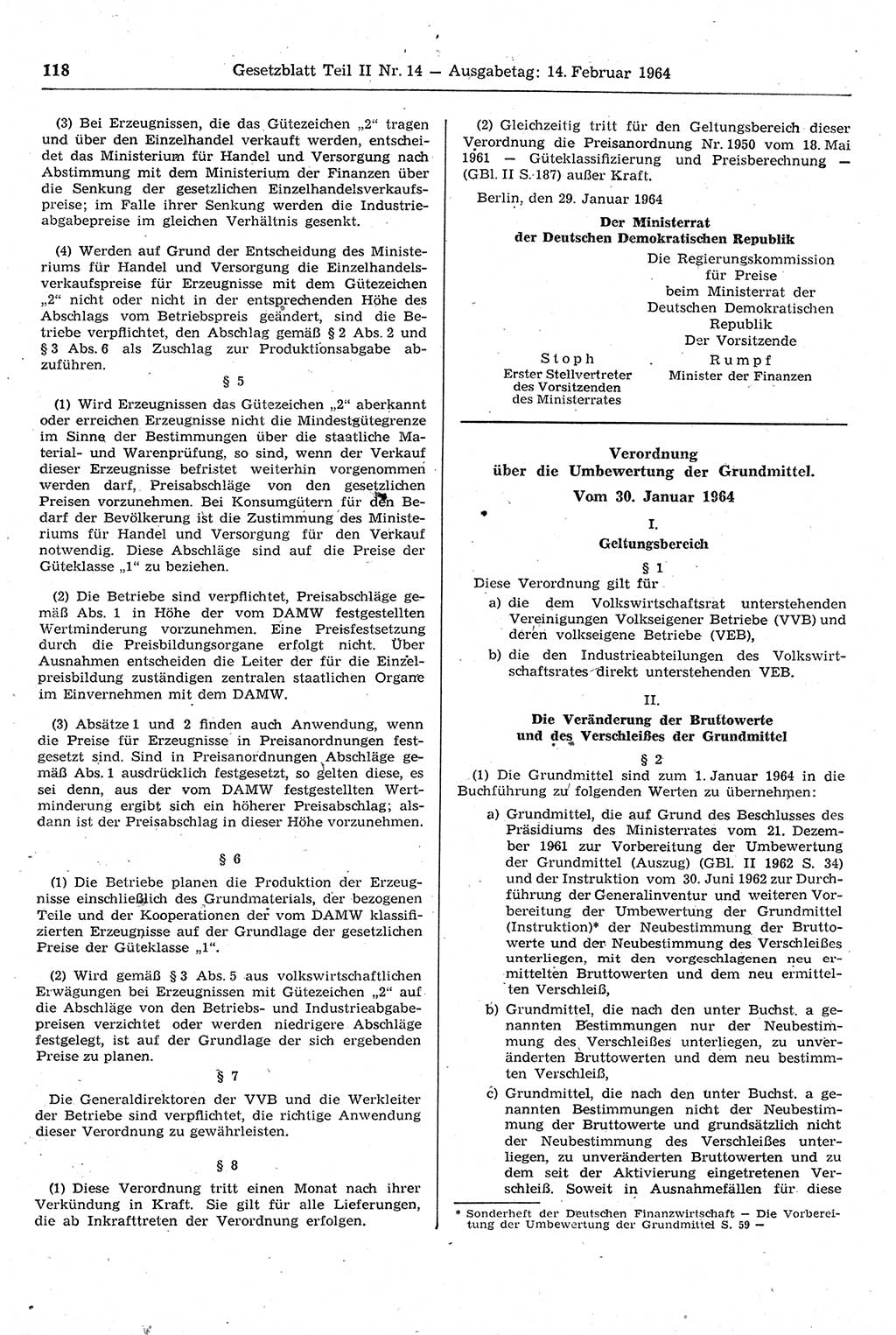 Gesetzblatt (GBl.) der Deutschen Demokratischen Republik (DDR) Teil ⅠⅠ 1964, Seite 118 (GBl. DDR ⅠⅠ 1964, S. 118)