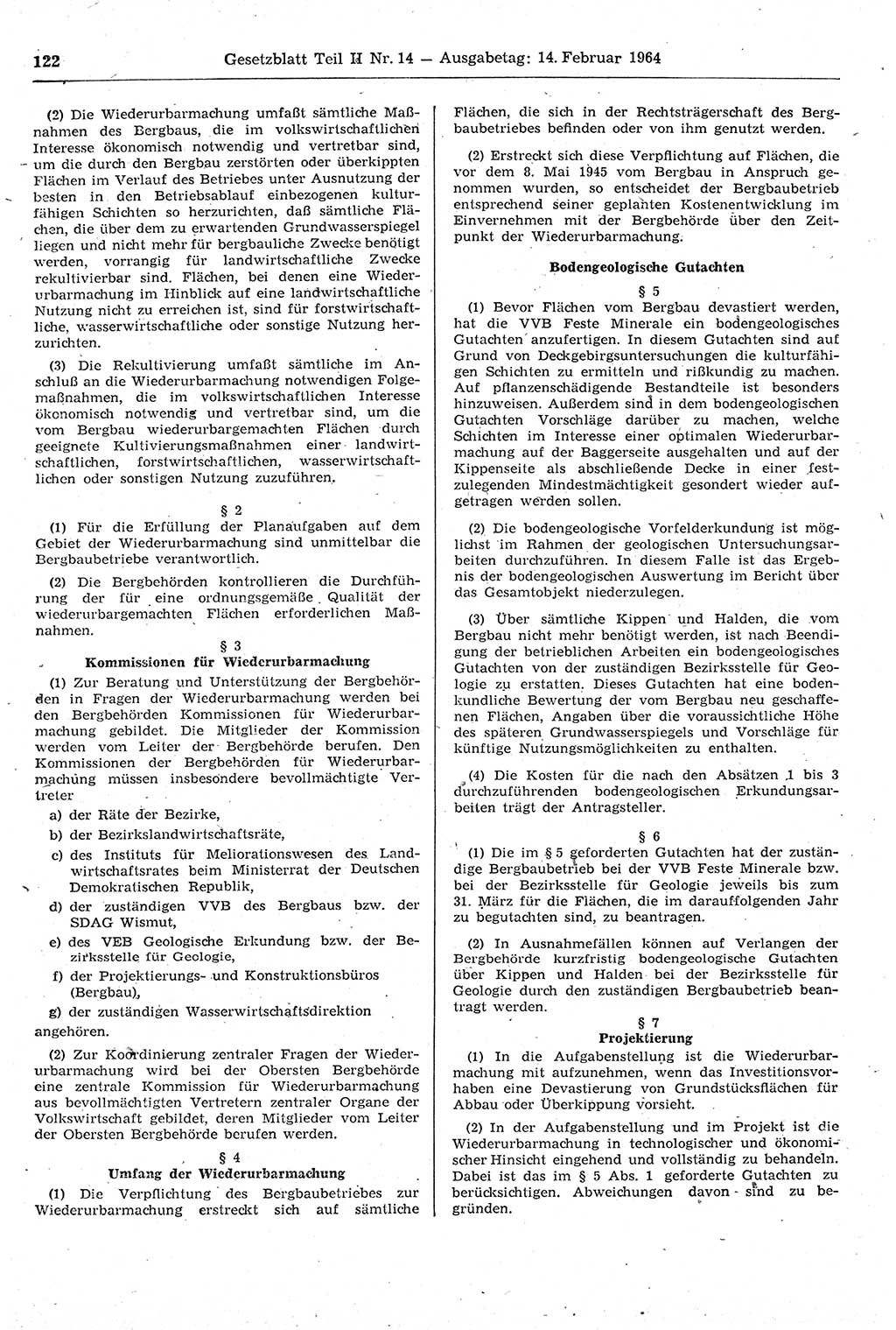 Gesetzblatt (GBl.) der Deutschen Demokratischen Republik (DDR) Teil ⅠⅠ 1964, Seite 122 (GBl. DDR ⅠⅠ 1964, S. 122)