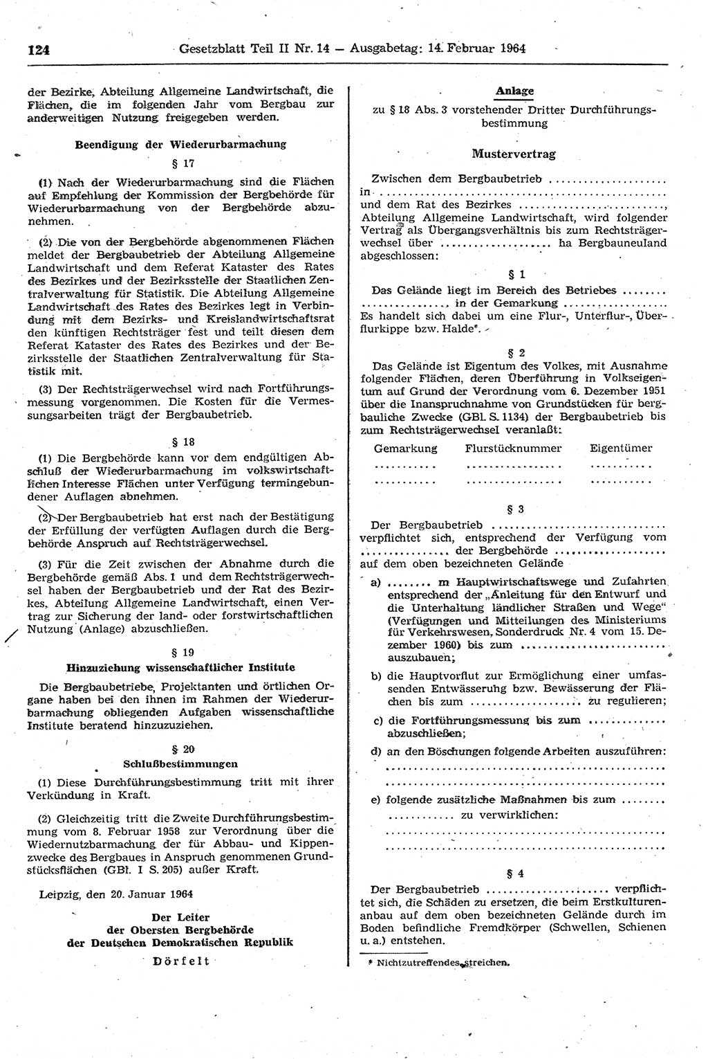 Gesetzblatt (GBl.) der Deutschen Demokratischen Republik (DDR) Teil ⅠⅠ 1964, Seite 124 (GBl. DDR ⅠⅠ 1964, S. 124)