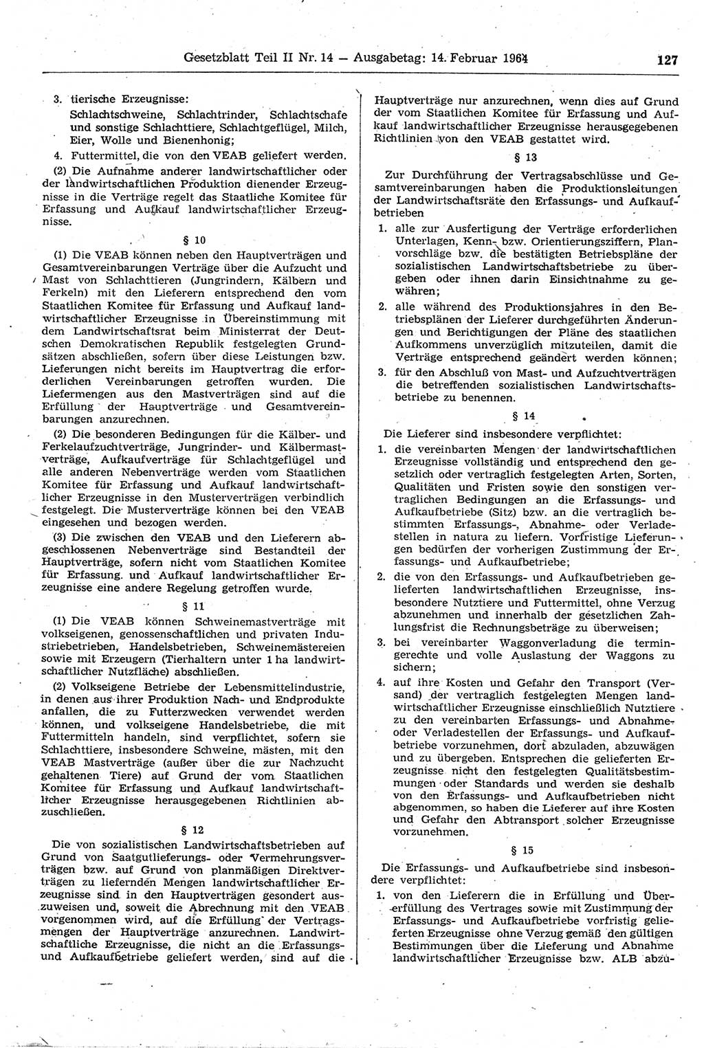 Gesetzblatt (GBl.) der Deutschen Demokratischen Republik (DDR) Teil ⅠⅠ 1964, Seite 127 (GBl. DDR ⅠⅠ 1964, S. 127)