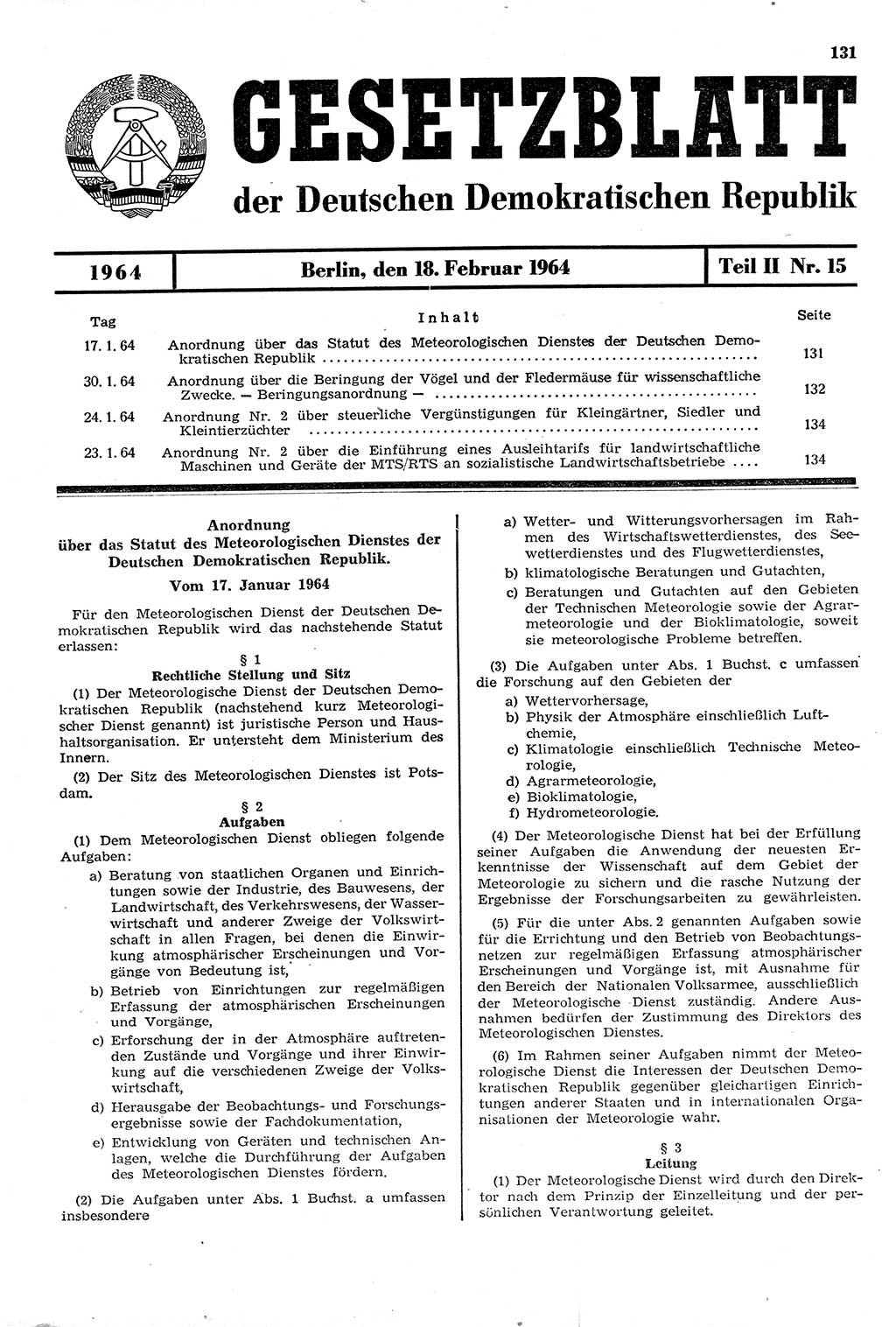 Gesetzblatt (GBl.) der Deutschen Demokratischen Republik (DDR) Teil ⅠⅠ 1964, Seite 131 (GBl. DDR ⅠⅠ 1964, S. 131)