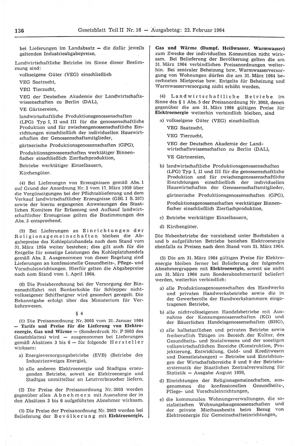 Gesetzblatt (GBl.) der Deutschen Demokratischen Republik (DDR) Teil ⅠⅠ 1964, Seite 136 (GBl. DDR ⅠⅠ 1964, S. 136)