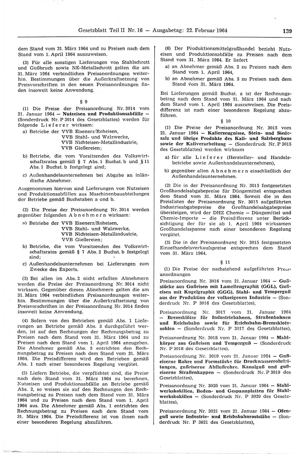 Gesetzblatt (GBl.) der Deutschen Demokratischen Republik (DDR) Teil ⅠⅠ 1964, Seite 139 (GBl. DDR ⅠⅠ 1964, S. 139)