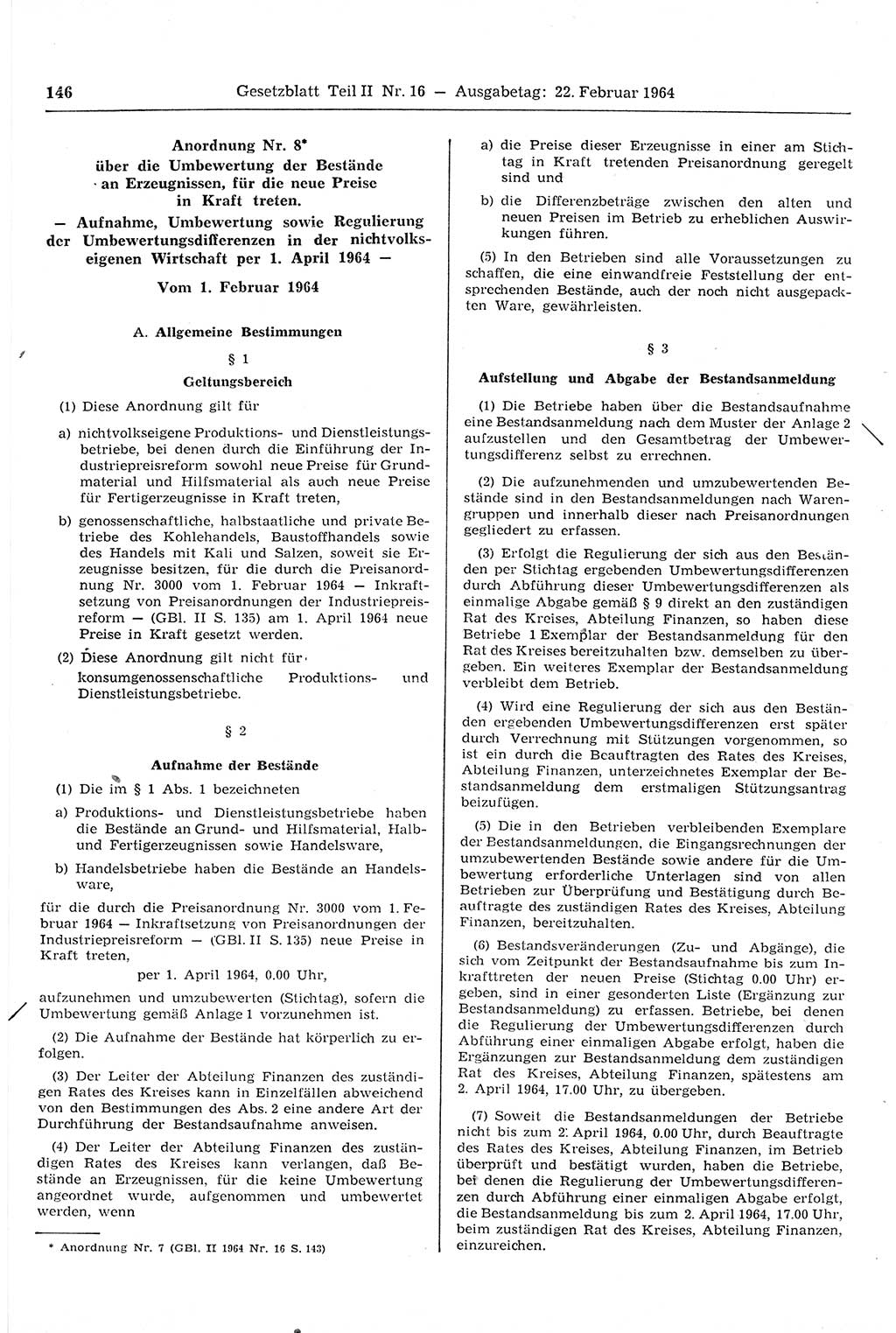 Gesetzblatt (GBl.) der Deutschen Demokratischen Republik (DDR) Teil ⅠⅠ 1964, Seite 146 (GBl. DDR ⅠⅠ 1964, S. 146)