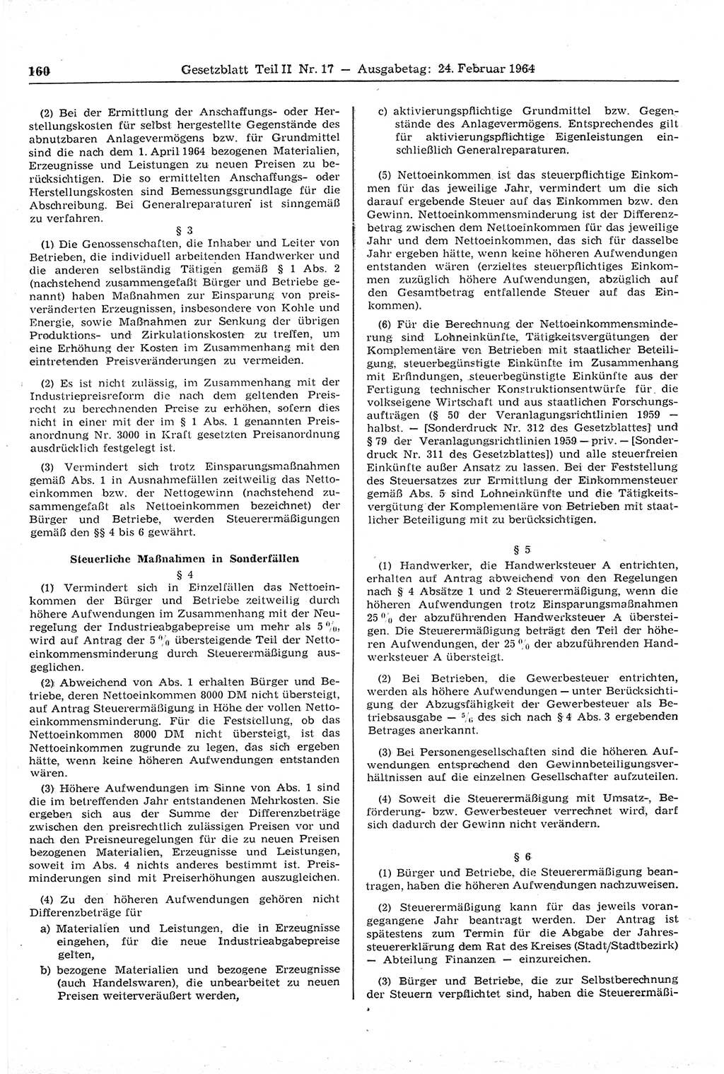 Gesetzblatt (GBl.) der Deutschen Demokratischen Republik (DDR) Teil ⅠⅠ 1964, Seite 160 (GBl. DDR ⅠⅠ 1964, S. 160)