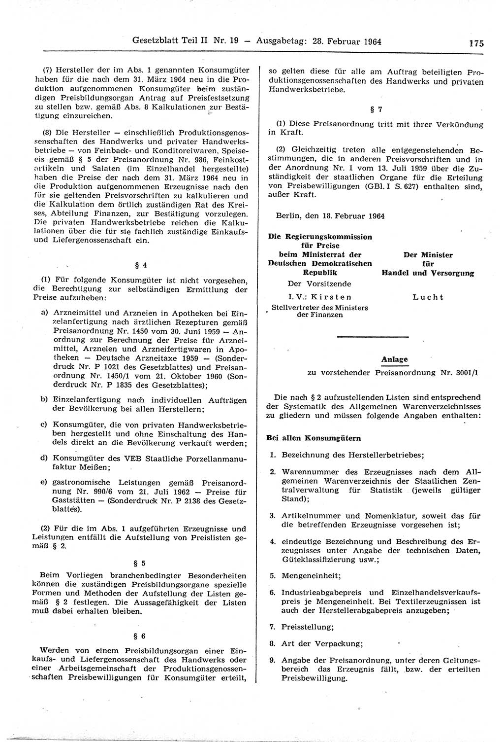 Gesetzblatt (GBl.) der Deutschen Demokratischen Republik (DDR) Teil ⅠⅠ 1964, Seite 175 (GBl. DDR ⅠⅠ 1964, S. 175)