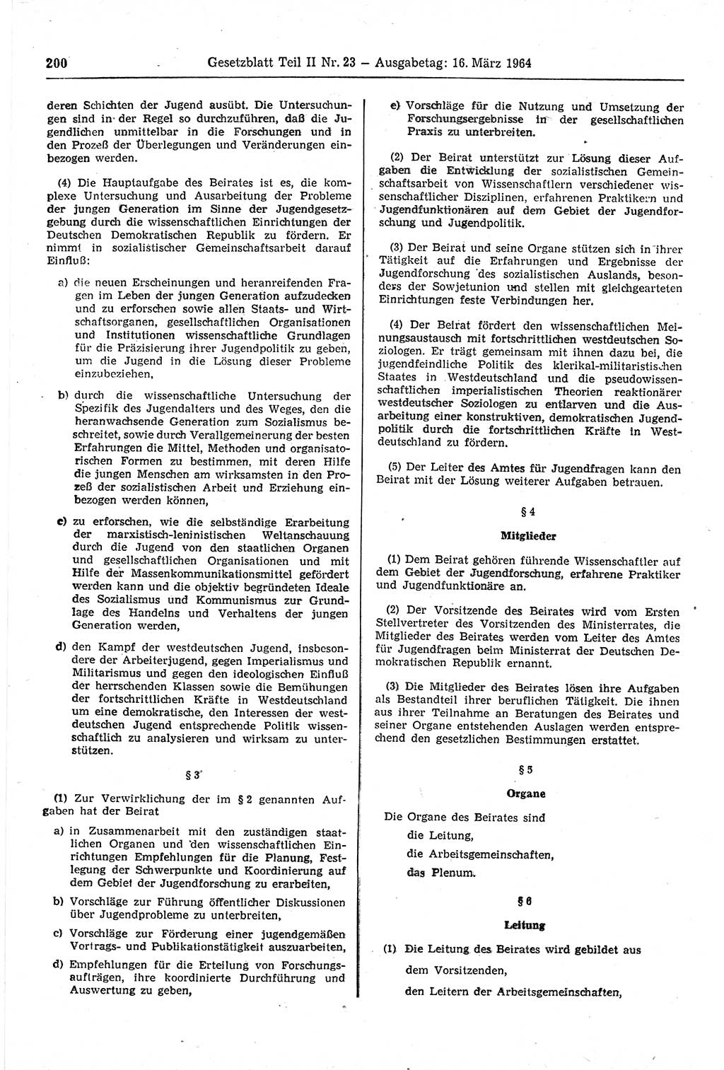 Gesetzblatt (GBl.) der Deutschen Demokratischen Republik (DDR) Teil ⅠⅠ 1964, Seite 200 (GBl. DDR ⅠⅠ 1964, S. 200)