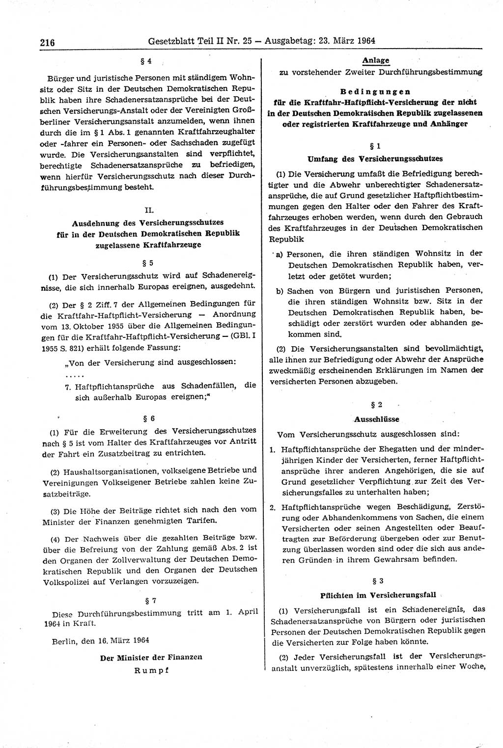 Gesetzblatt (GBl.) der Deutschen Demokratischen Republik (DDR) Teil ⅠⅠ 1964, Seite 216 (GBl. DDR ⅠⅠ 1964, S. 216)