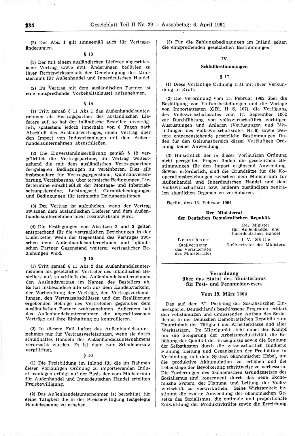 Gesetzblatt (GBl.) der Deutschen Demokratischen Republik (DDR) Teil ⅠⅠ 1964, Seite 234 (GBl. DDR ⅠⅠ 1964, S. 234)